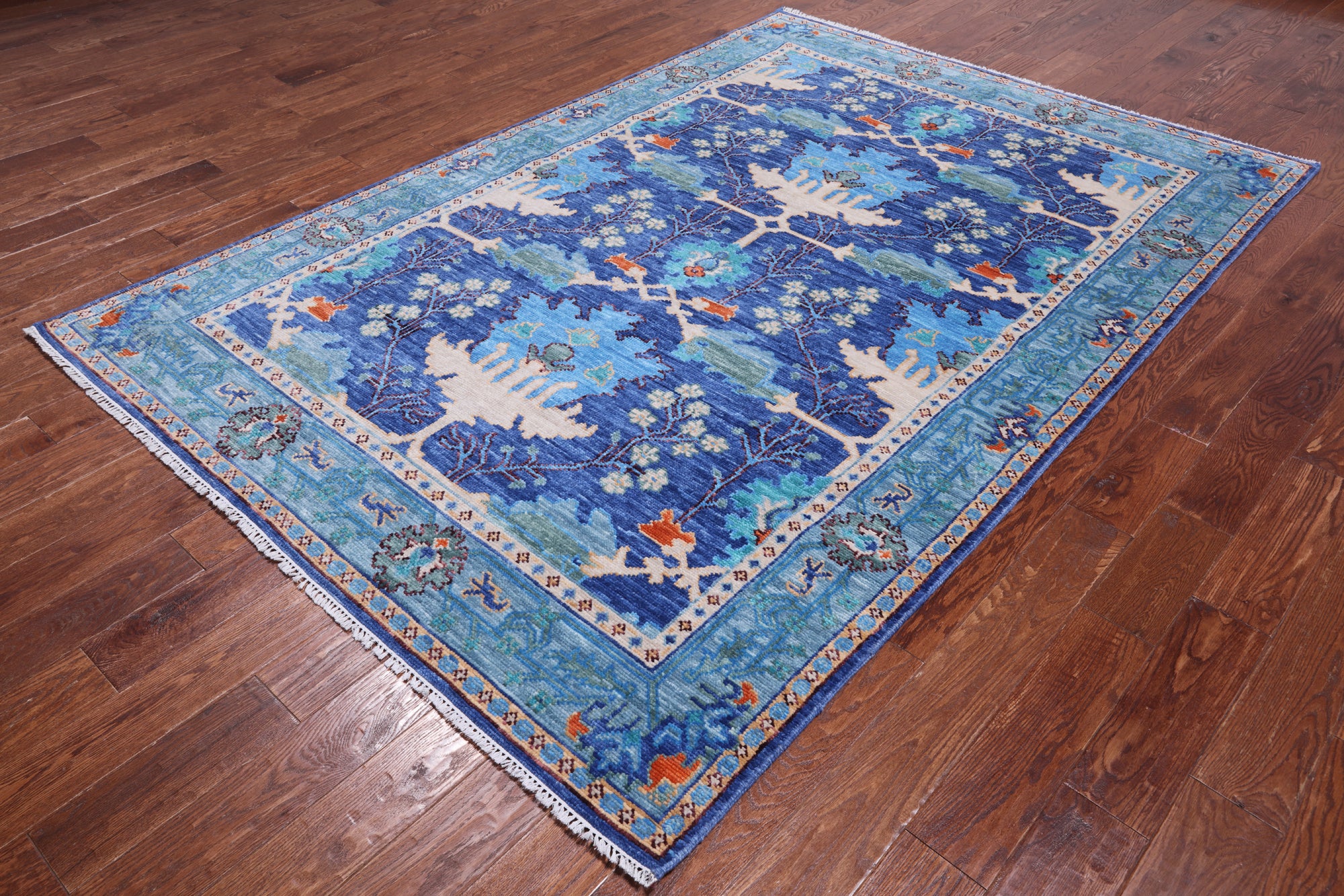 Blue Turkish Oushak Hand Knotted Wool Rug - 6' 2" X 8' 11"