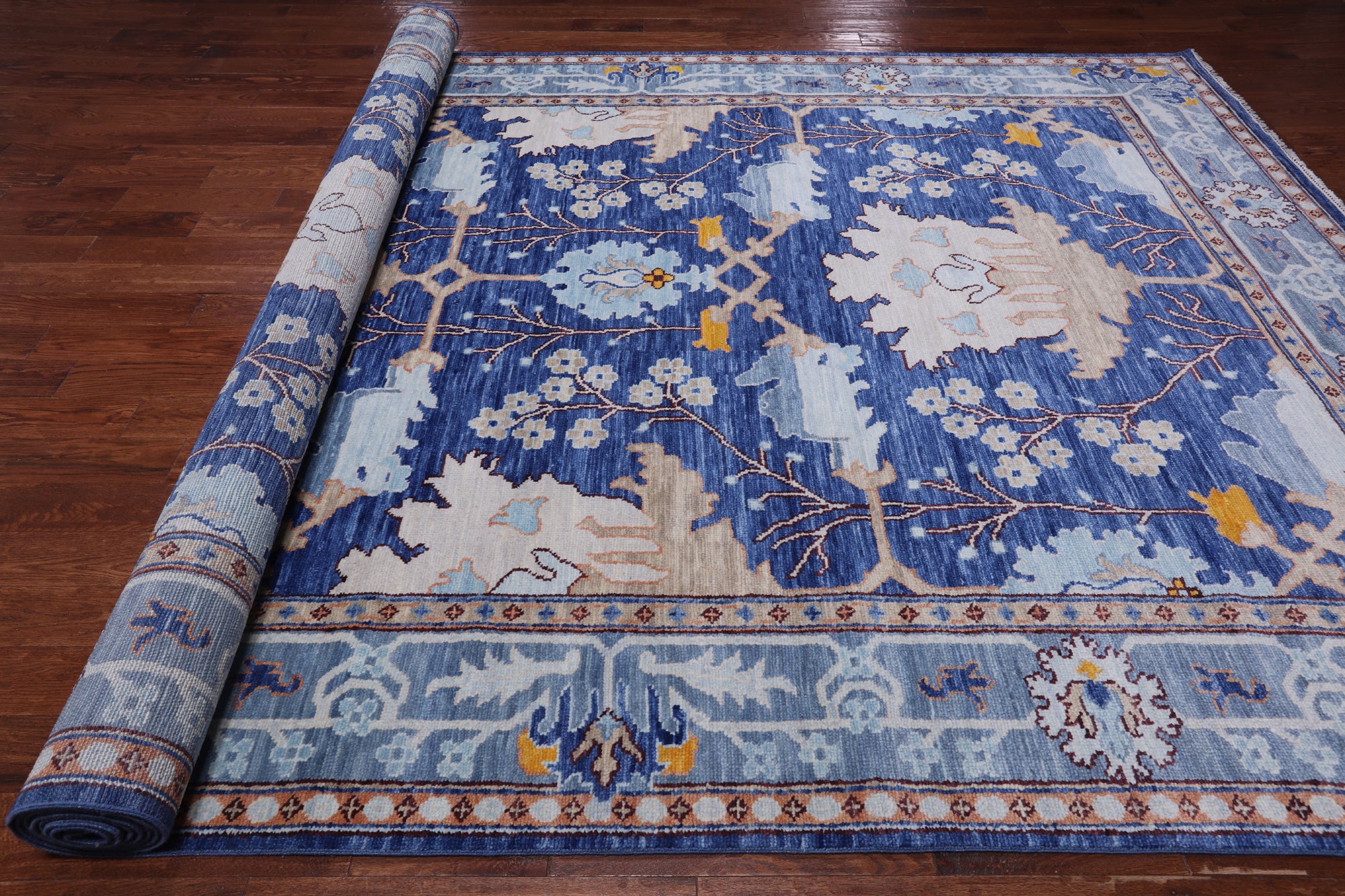 Blue Turkish Oushak Handmade Wool Rug - 9' 3" X 18' 1"