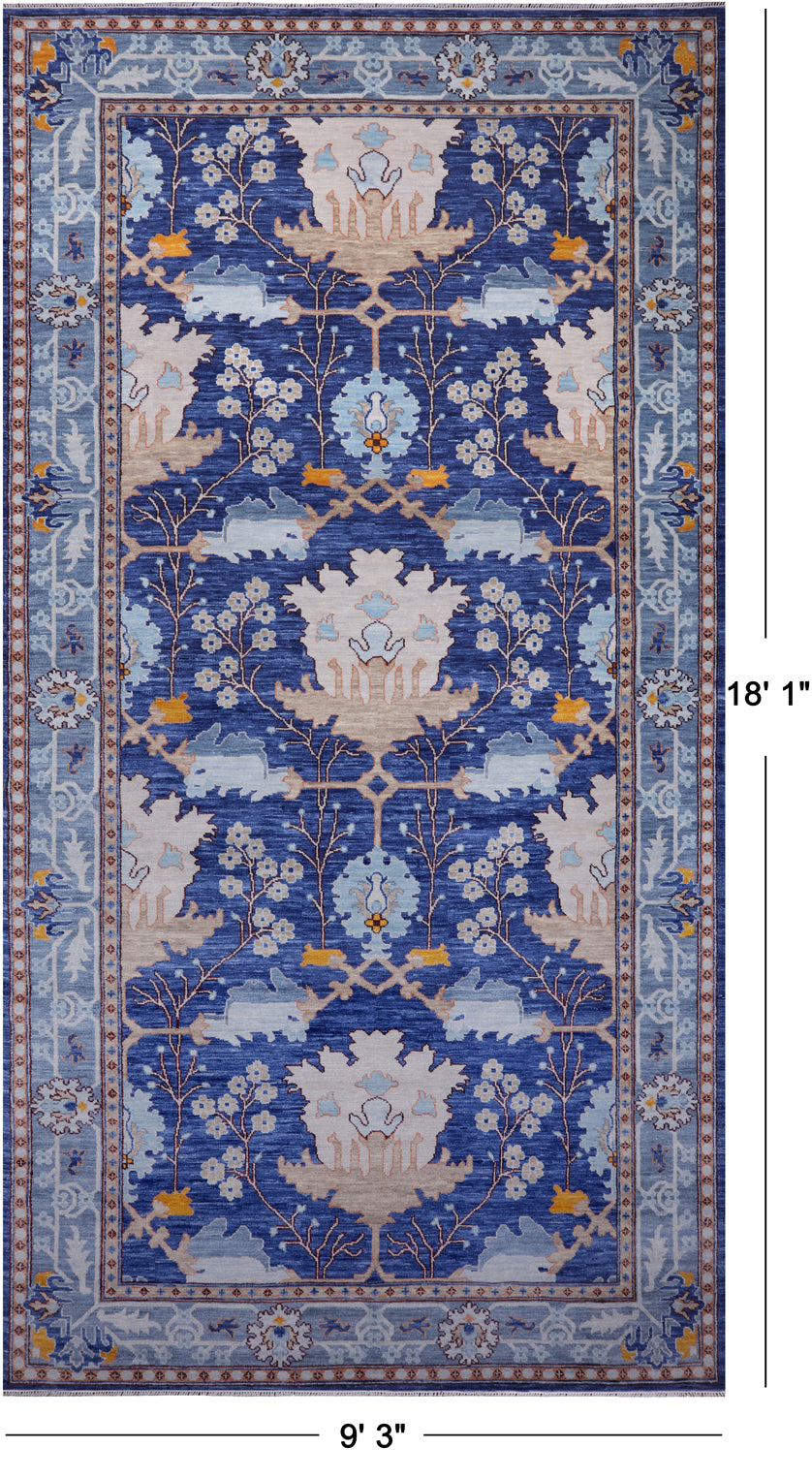 Blue Turkish Oushak Handmade Wool Rug - 9' 3" X 18' 1"