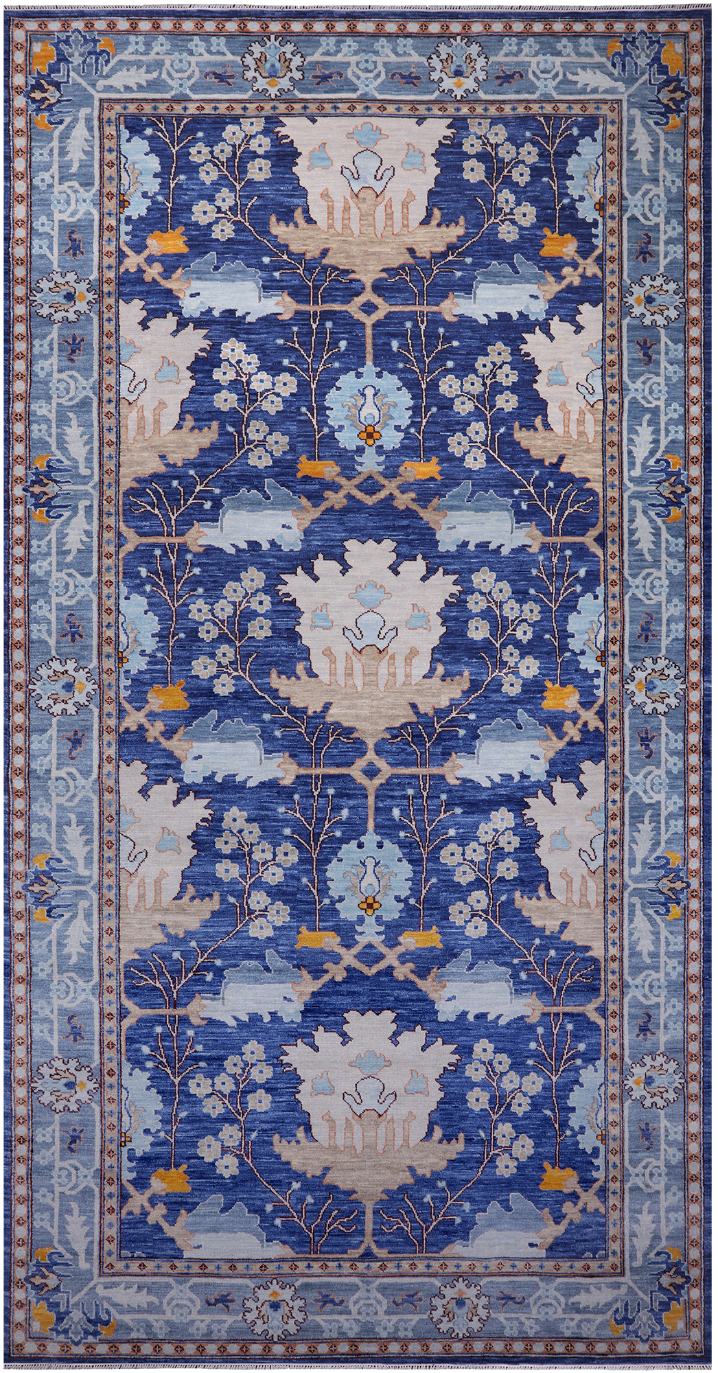 Blue Turkish Oushak Handmade Wool Rug - 9' 3" X 18' 1"