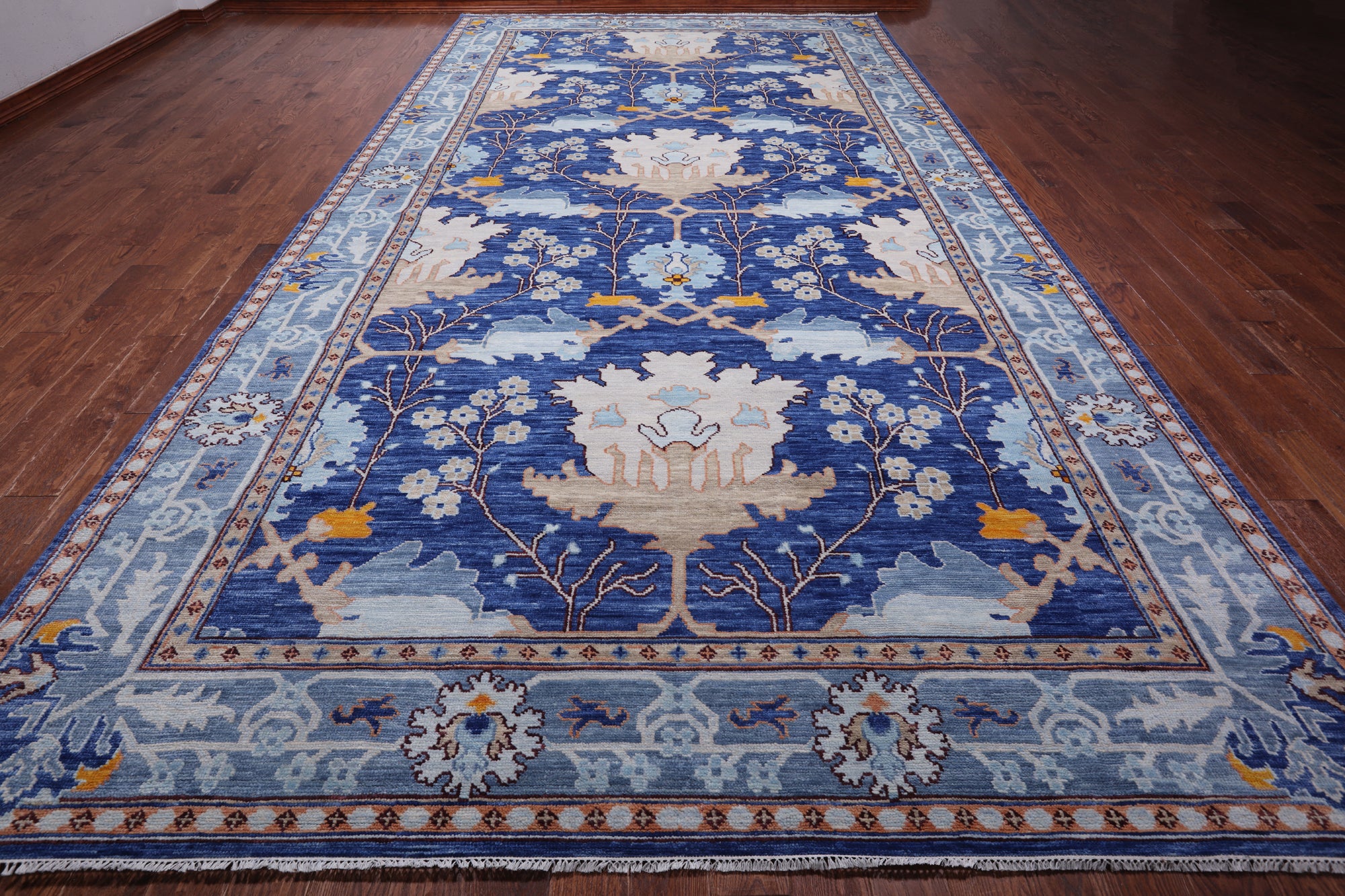 Blue Turkish Oushak Handmade Wool Rug - 9' 3" X 18' 1"