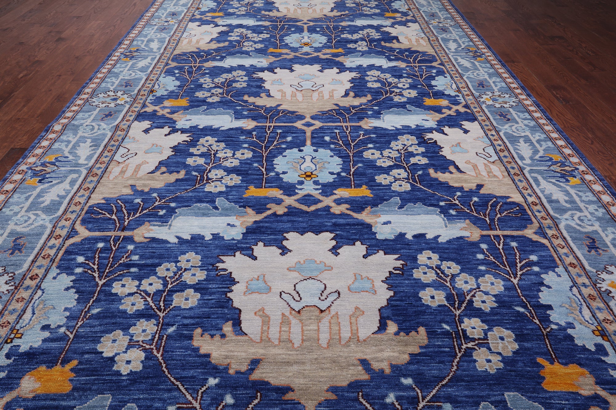 Blue Turkish Oushak Handmade Wool Rug - 9' 3" X 18' 1"