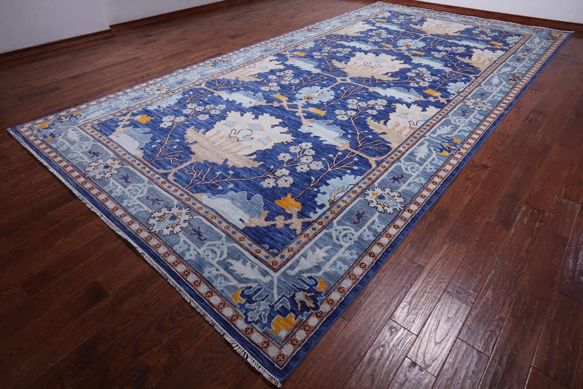 Blue Turkish Oushak Handmade Wool Rug - 9' 3" X 18' 1"