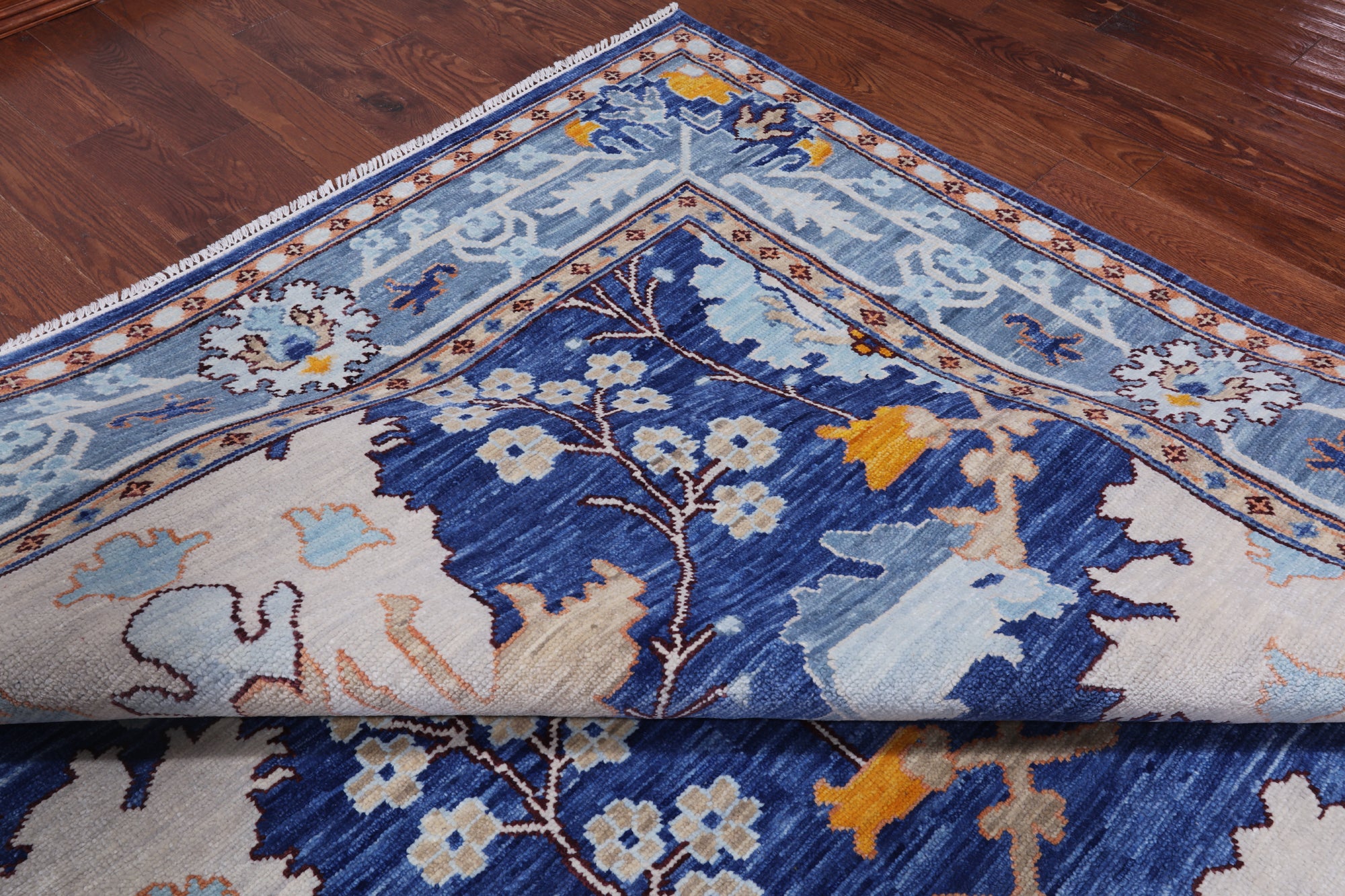 Blue Turkish Oushak Handmade Wool Rug - 9' 3" X 18' 1"
