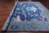 Blue Turkish Oushak Hand Knotted Wool Rug - 12' 3" X 15' 2"
