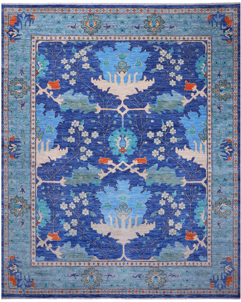 Blue Turkish Oushak Hand Knotted Wool Rug - 12' 3" X 15' 2"
