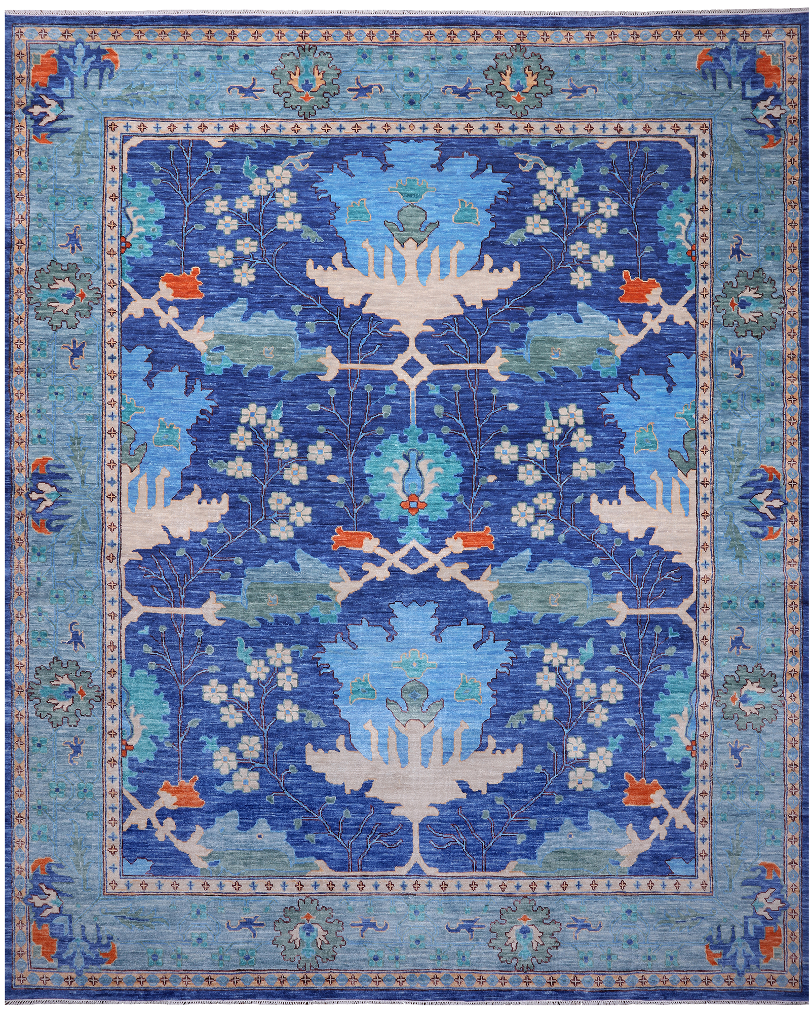 Blue Turkish Oushak Hand Knotted Wool Rug - 12' 3" X 15' 2"
