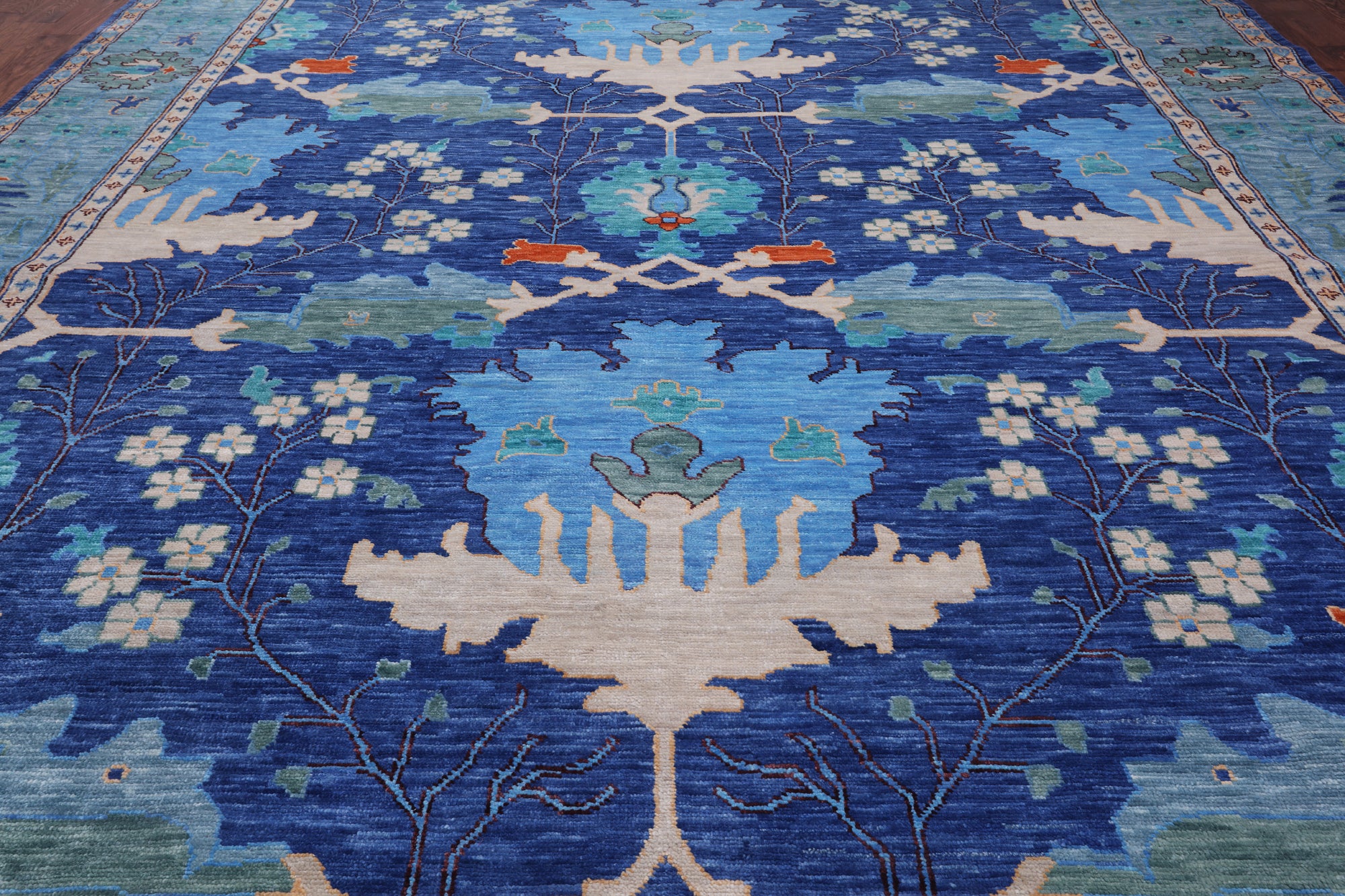 Blue Turkish Oushak Hand Knotted Wool Rug - 12' 3" X 15' 2"