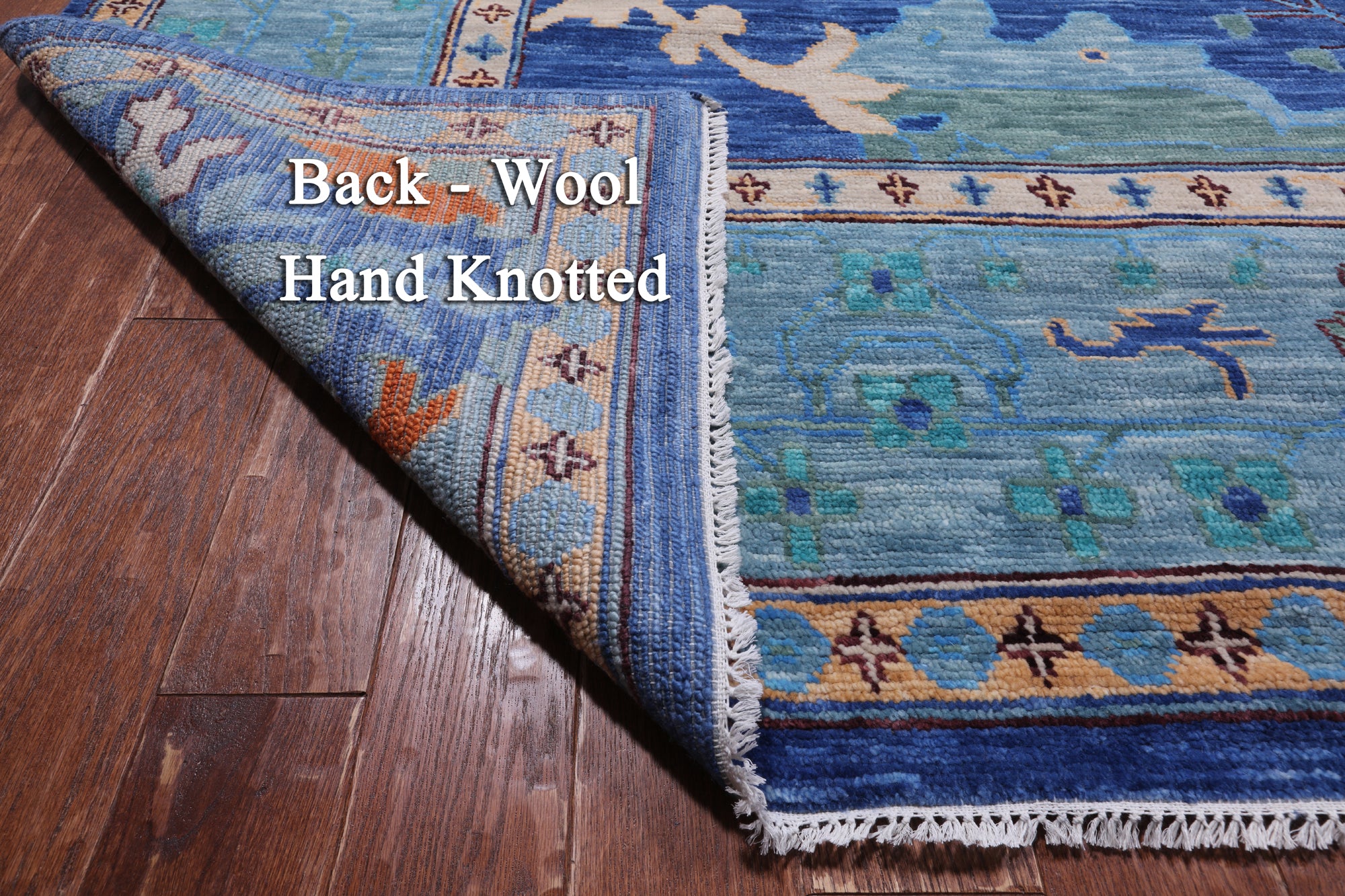 Blue Turkish Oushak Hand Knotted Wool Rug - 12' 3" X 15' 2"
