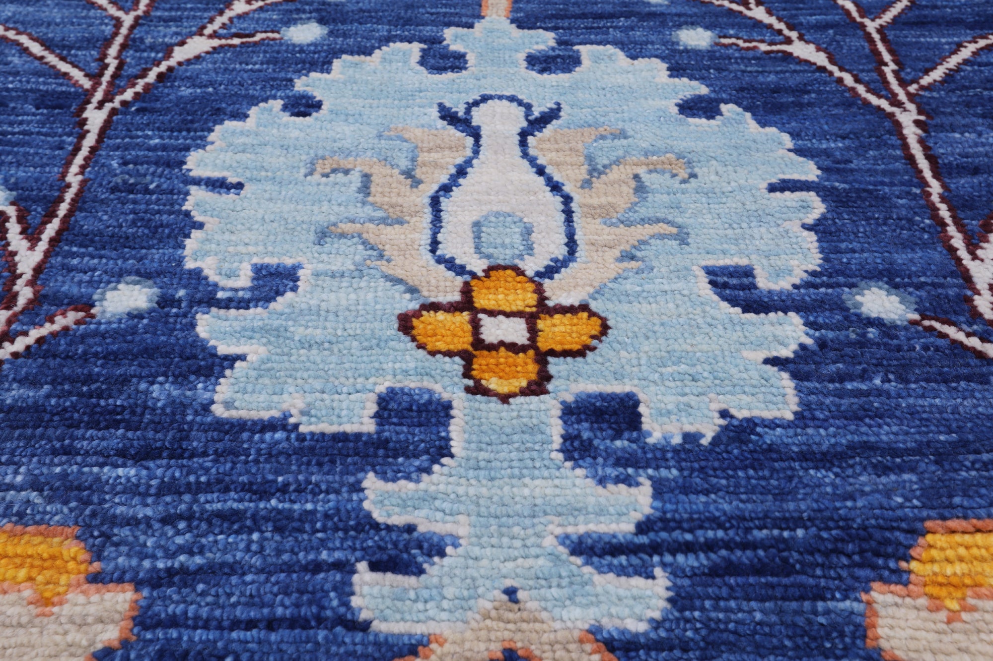 Blue Turkish Oushak Hand Knotted Wool Rug - 12' 2" X 15' 2"