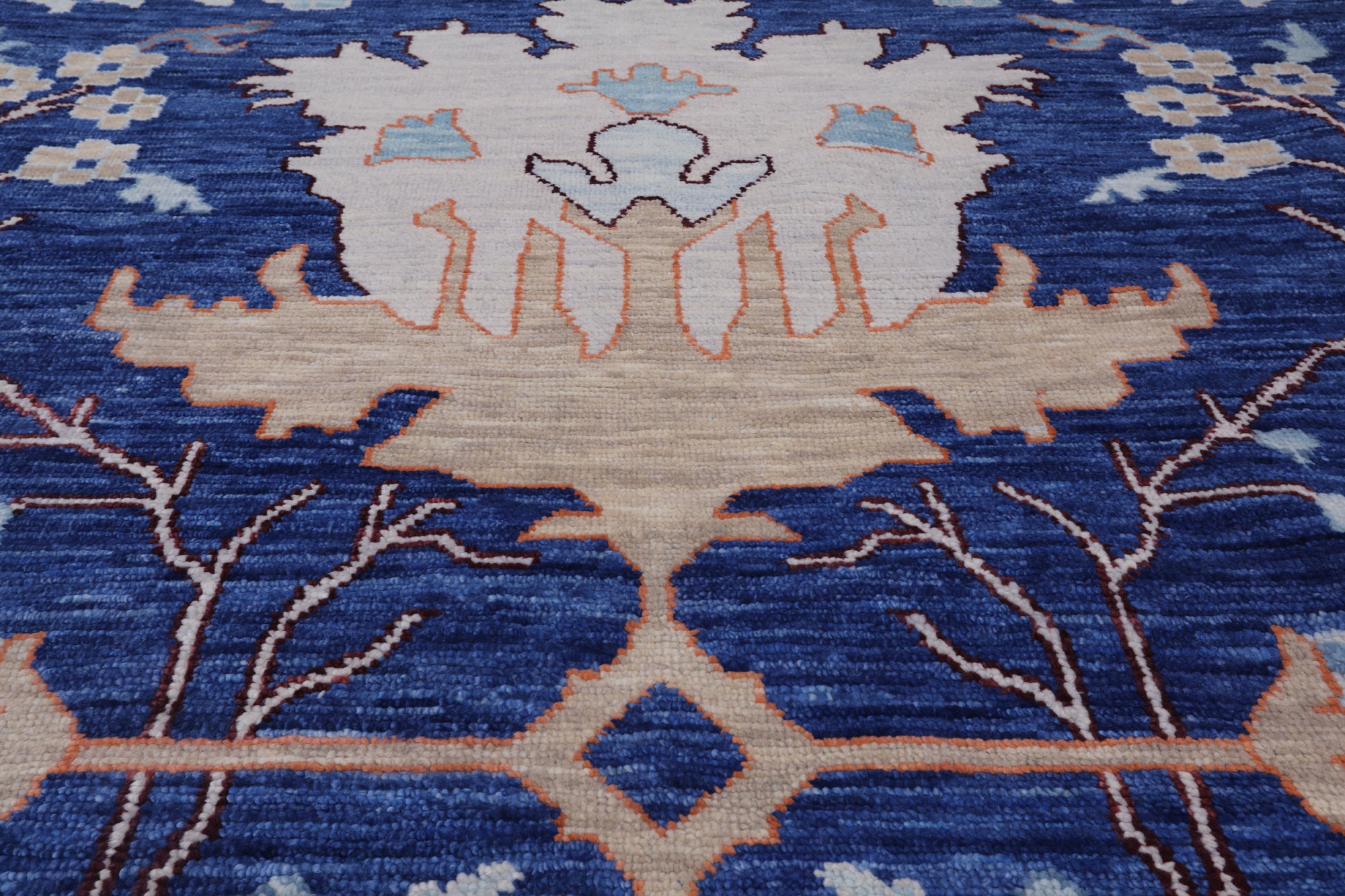 Blue Turkish Oushak Hand Knotted Wool Rug - 12' 2" X 15' 2"
