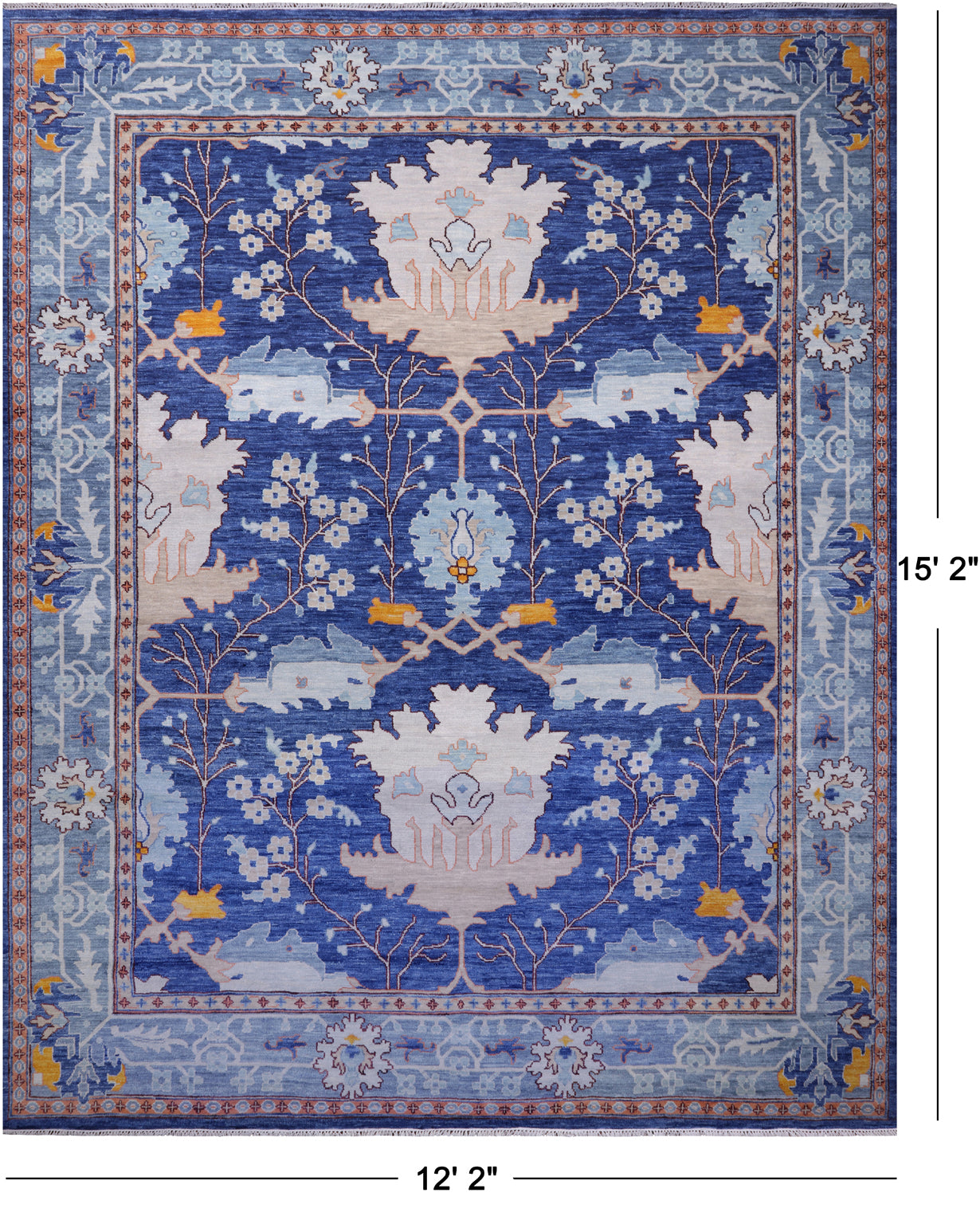 Blue Turkish Oushak Hand Knotted Wool Rug - 12' 2" X 15' 2"