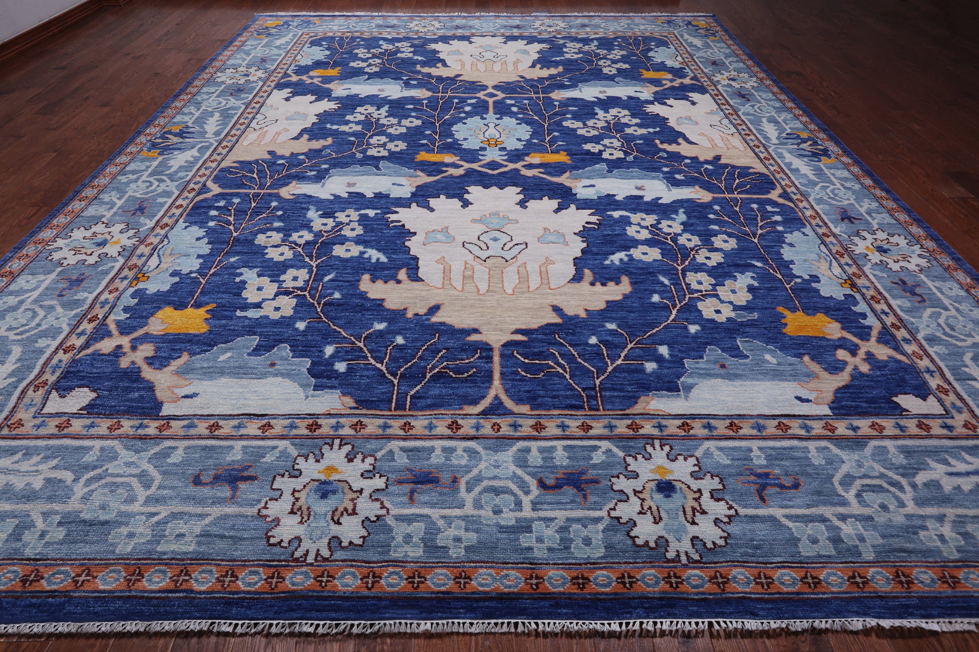 Blue Turkish Oushak Hand Knotted Wool Rug - 12' 2" X 15' 2"
