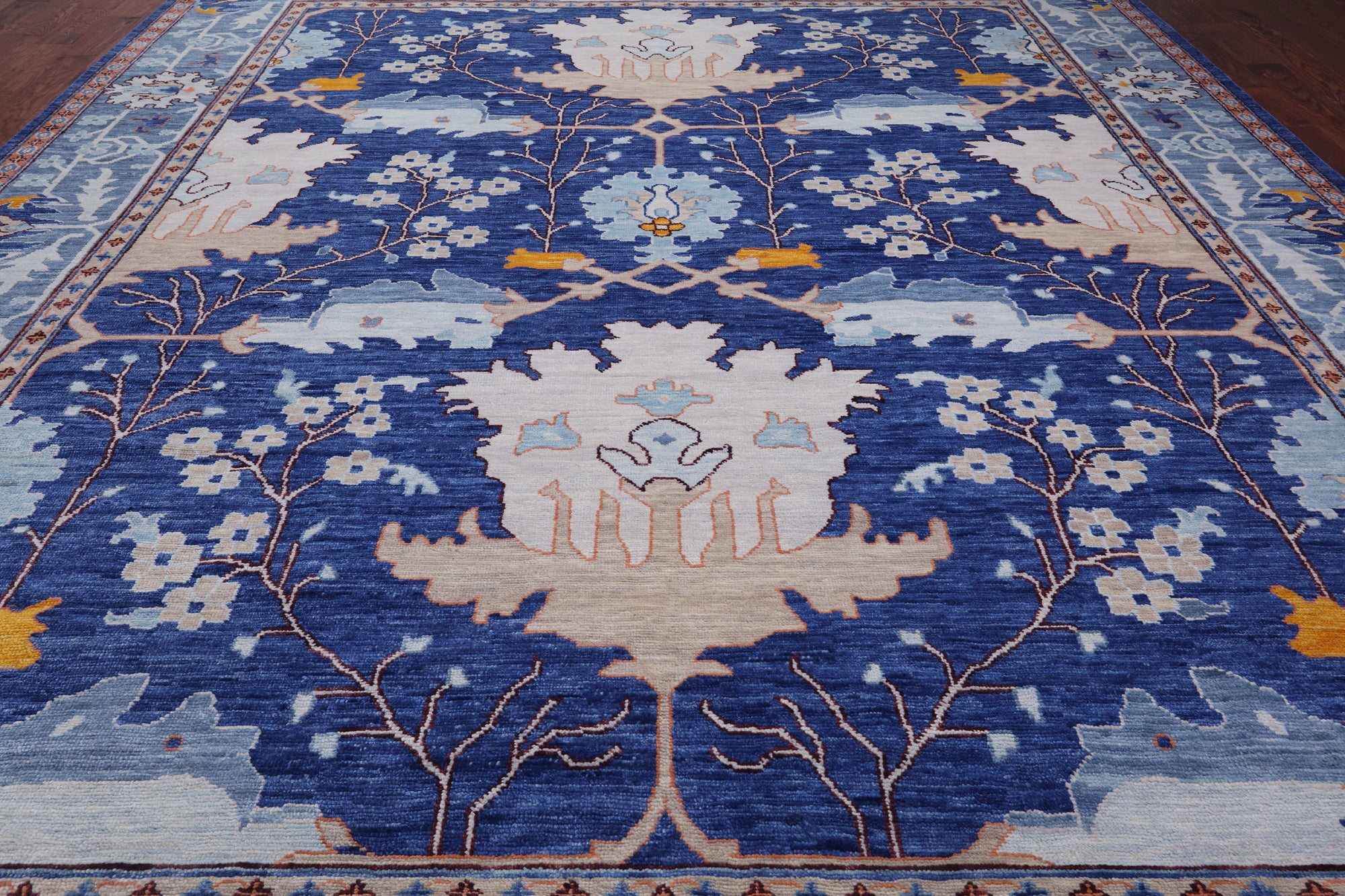 Blue Turkish Oushak Hand Knotted Wool Rug - 12' 2" X 15' 2"