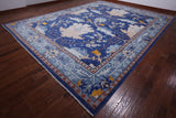 Blue Turkish Oushak Hand Knotted Wool Rug - 12' 2" X 15' 2"
