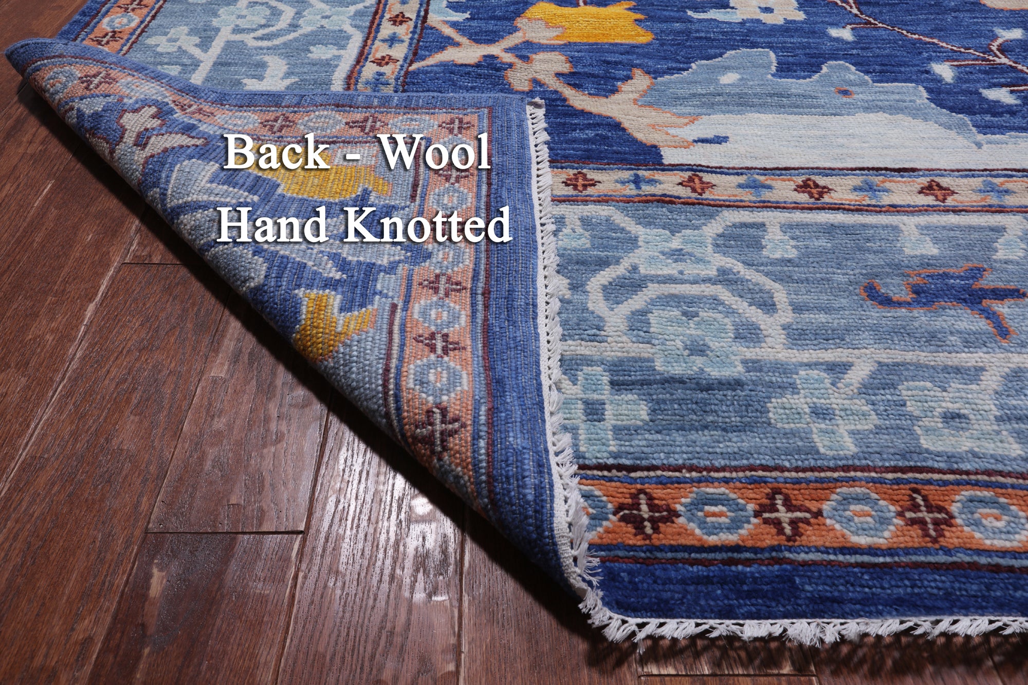 Blue Turkish Oushak Hand Knotted Wool Rug - 12' 2" X 15' 2"