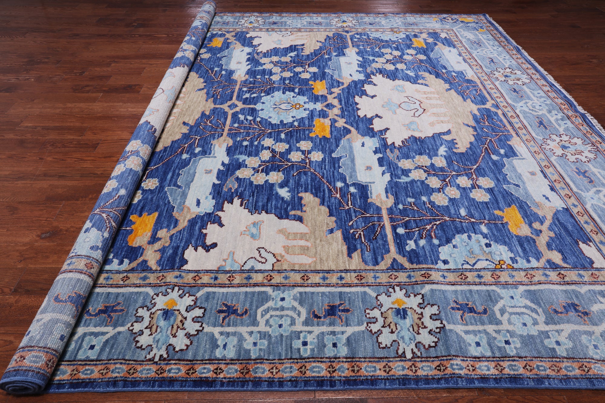 Blue Square Turkish Oushak Handmade Wool Rug - 11' 3" X 11' 3"