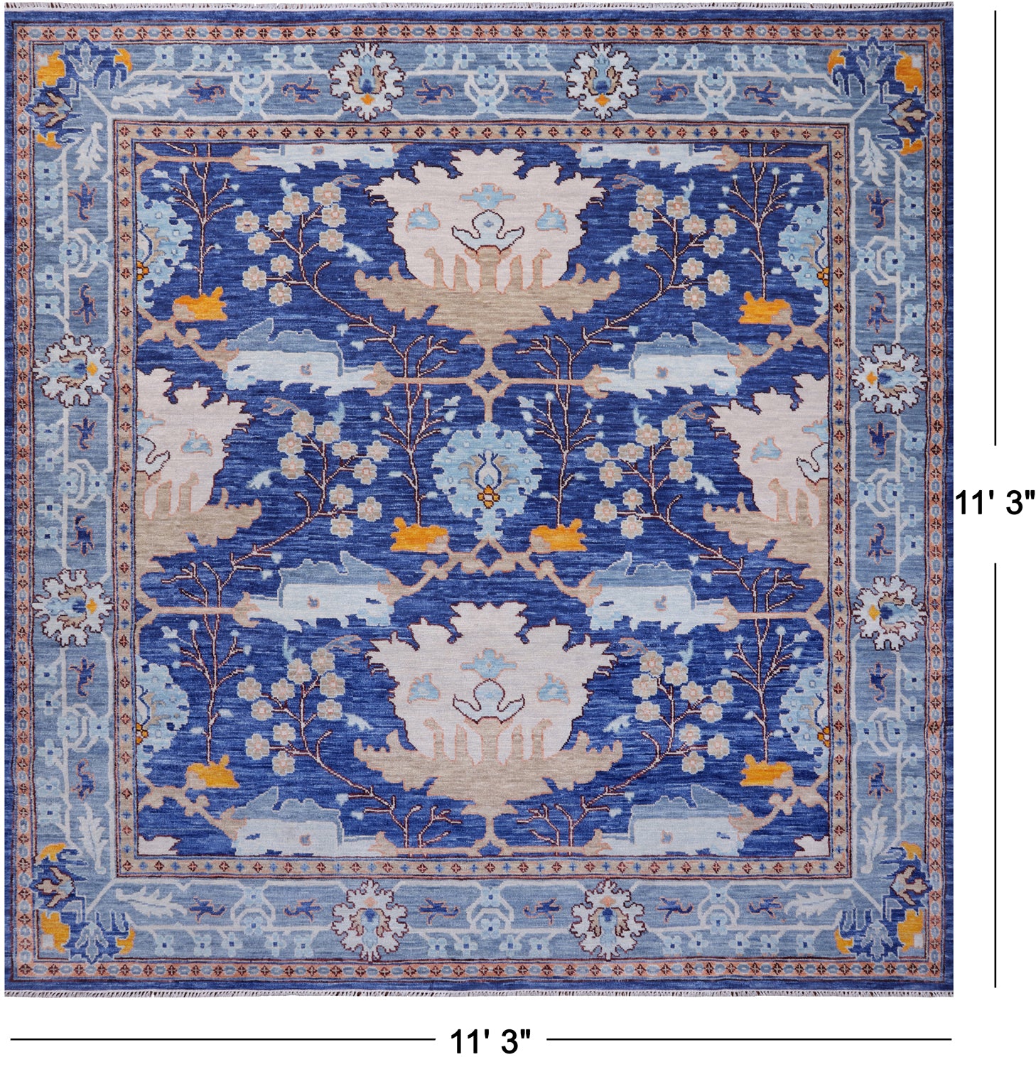 Blue Square Turkish Oushak Handmade Wool Rug - 11' 3" X 11' 3"