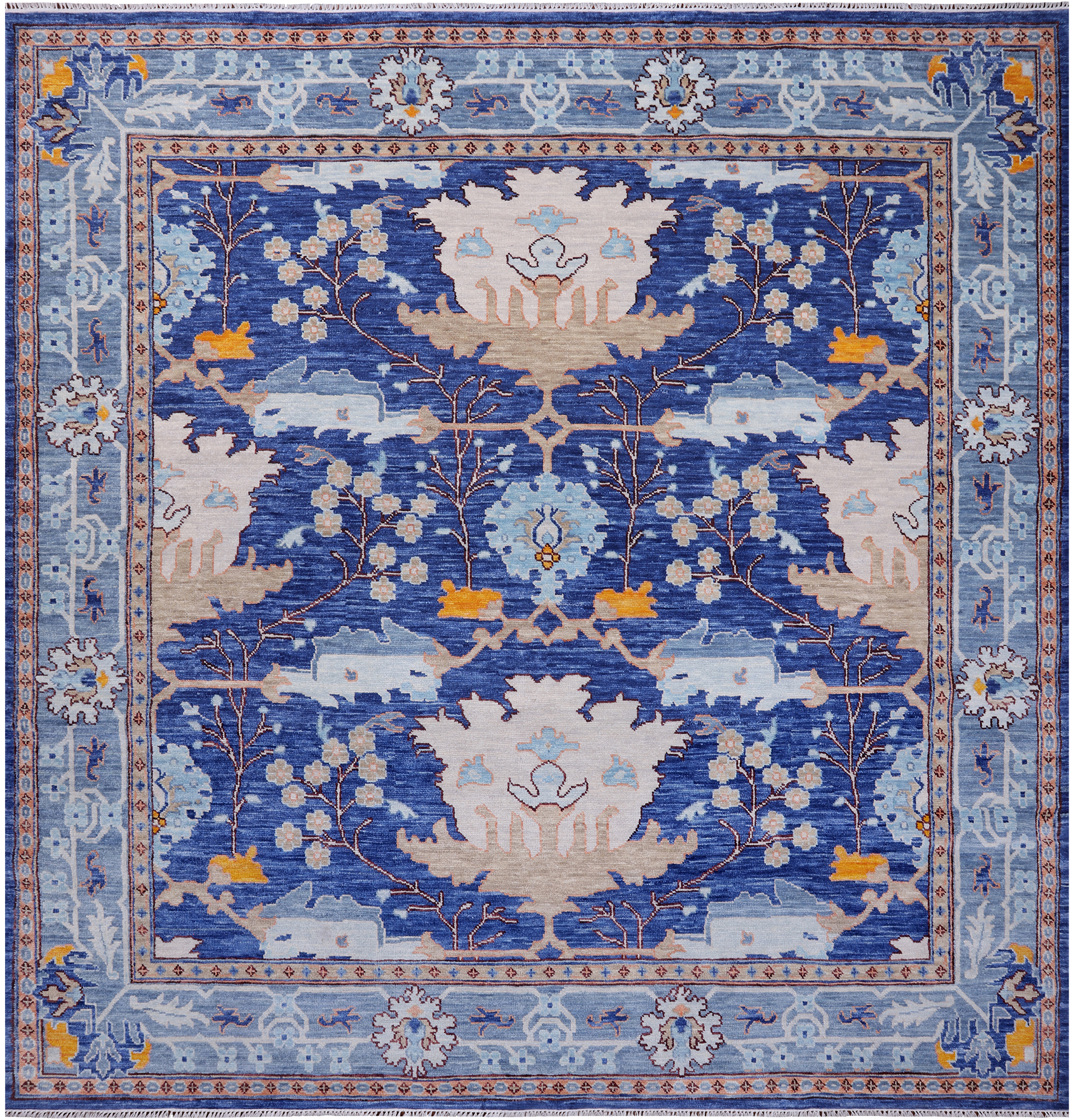 Blue Square Turkish Oushak Handmade Wool Rug - 11' 3" X 11' 3"