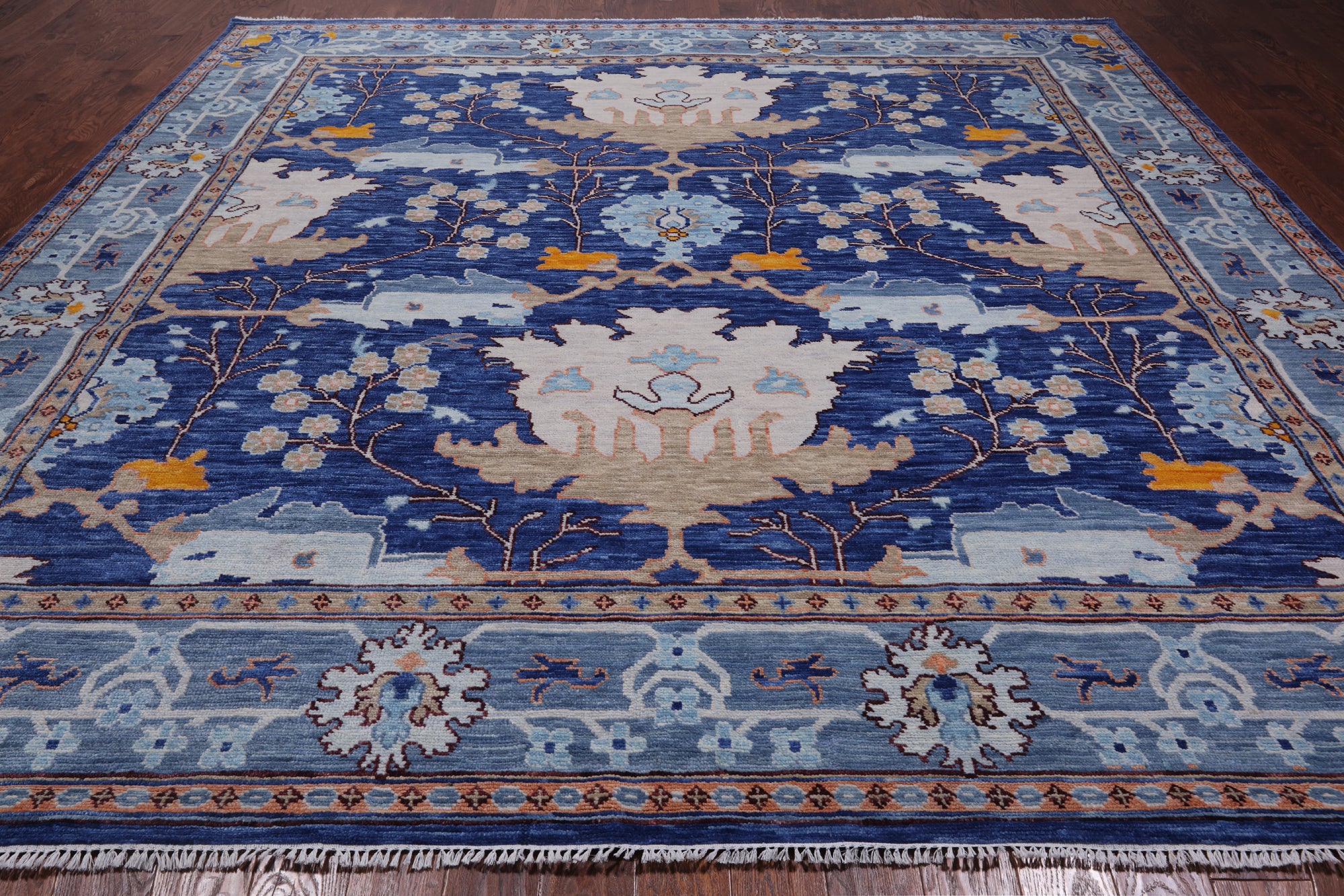 Blue Square Turkish Oushak Handmade Wool Rug - 11' 3" X 11' 3"