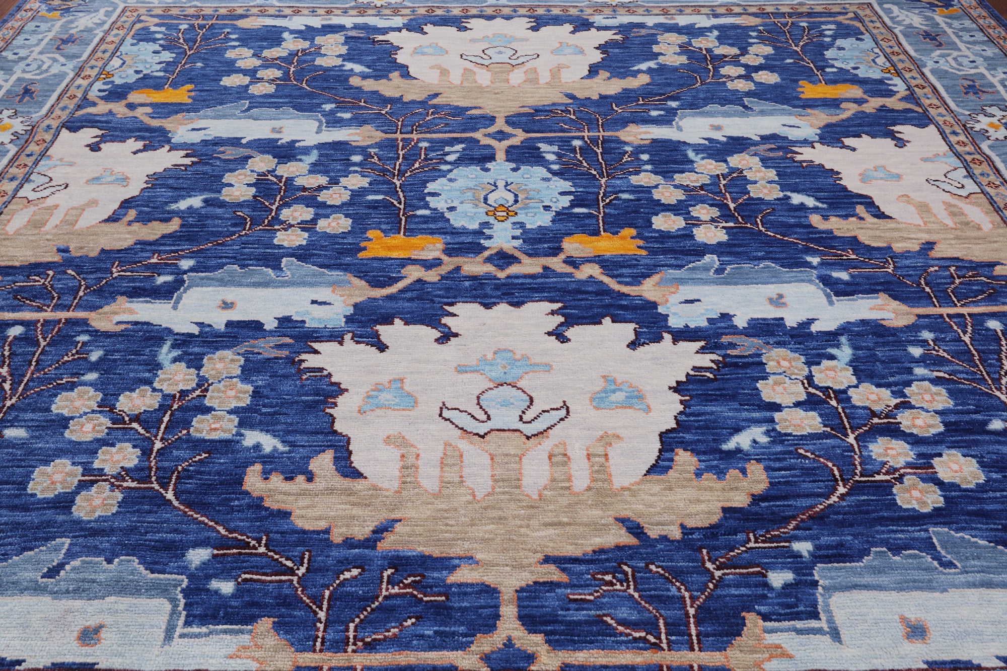 Blue Square Turkish Oushak Handmade Wool Rug - 11' 3" X 11' 3"