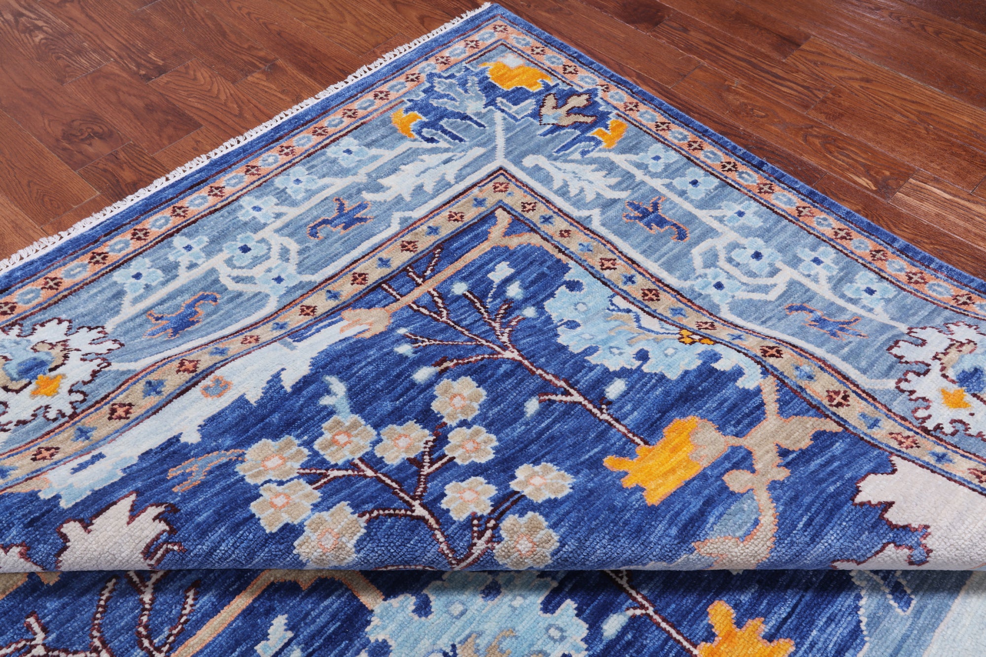 Blue Square Turkish Oushak Handmade Wool Rug - 11' 3" X 11' 3"