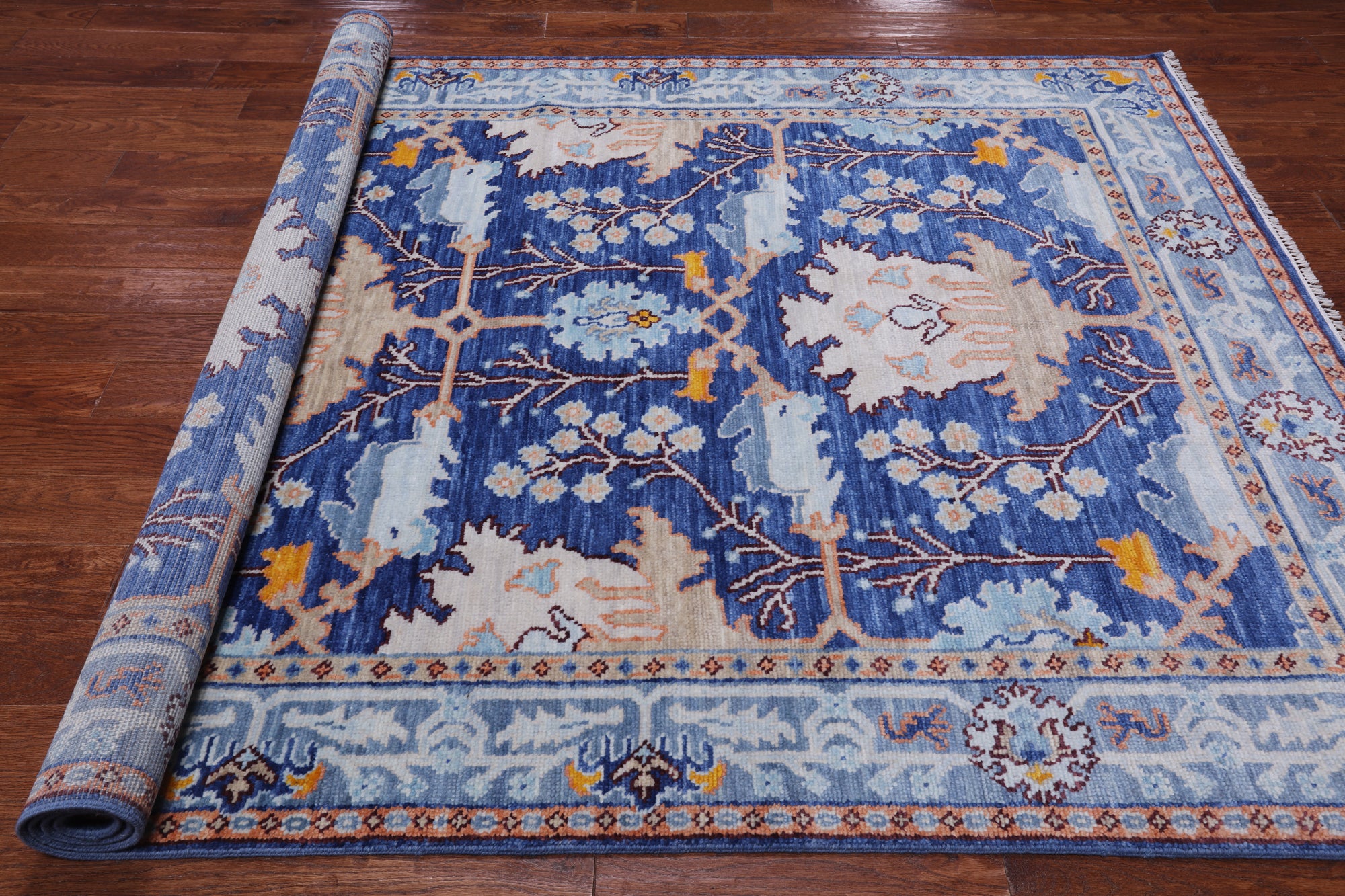 Blue Turkish Oushak Handmade Wool Rug - 6' 2" X 9' 1"