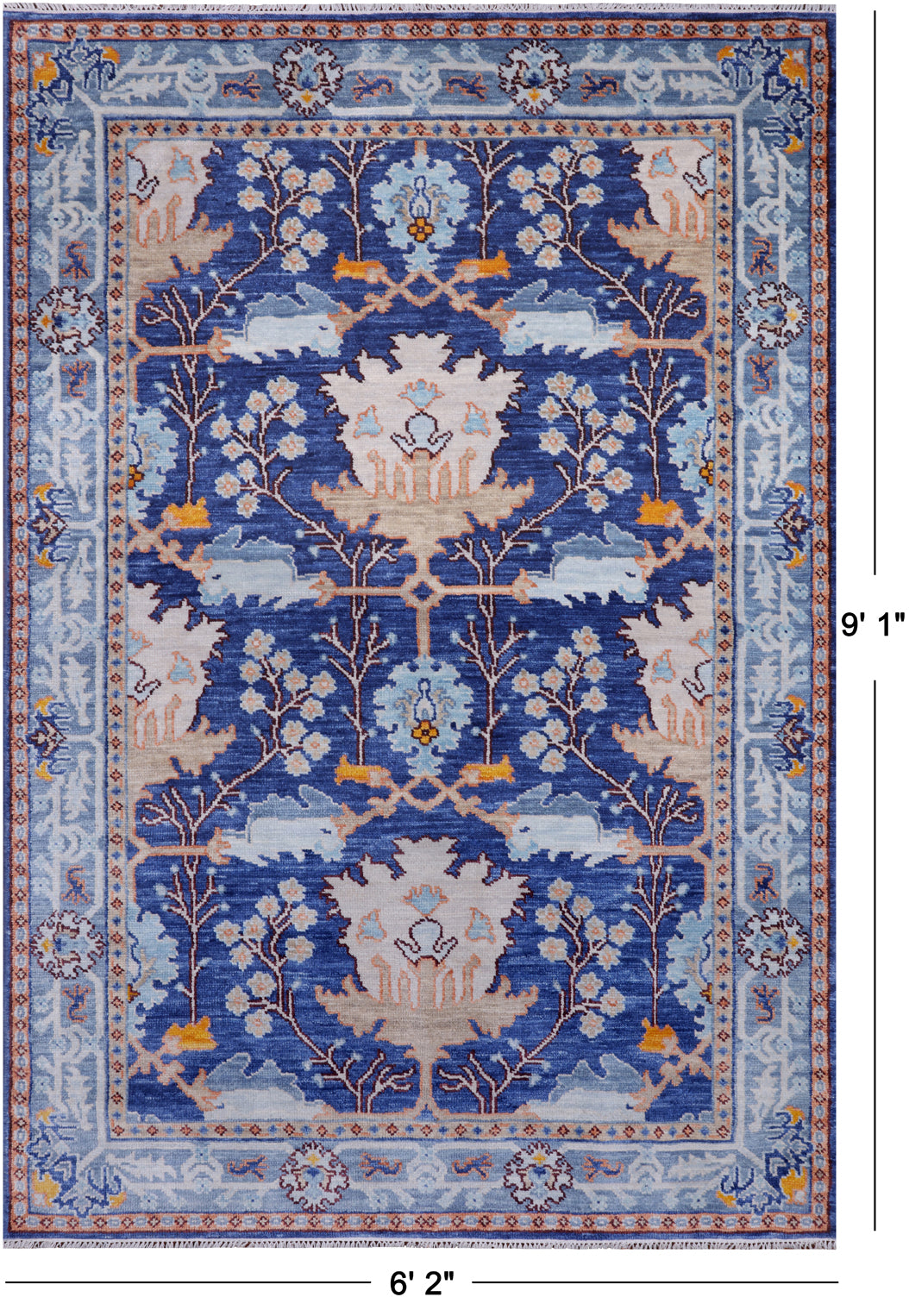 Blue Turkish Oushak Handmade Wool Rug - 6' 2" X 9' 1"