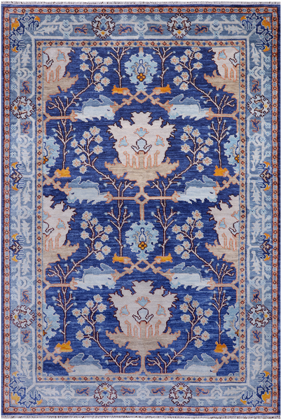 Blue Turkish Oushak Handmade Wool Rug - 6' 2" X 9' 1"