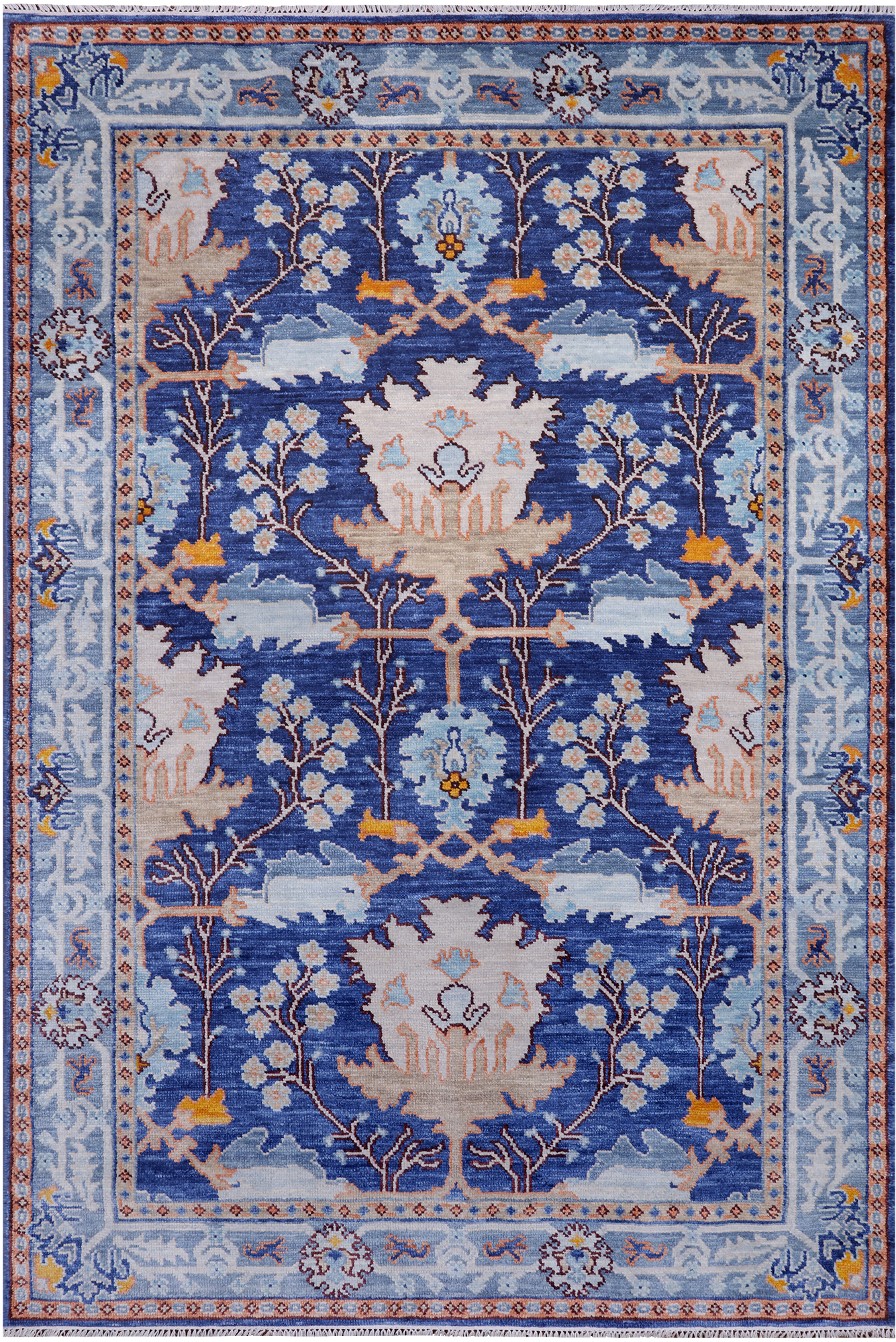 Blue Turkish Oushak Handmade Wool Rug - 6' 2" X 9' 1"