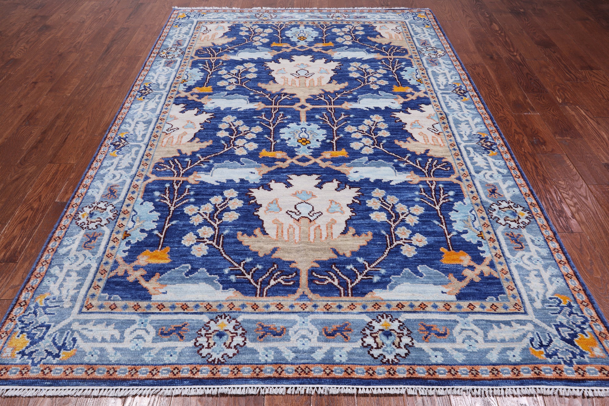 Blue Turkish Oushak Handmade Wool Rug - 6' 2" X 9' 1"