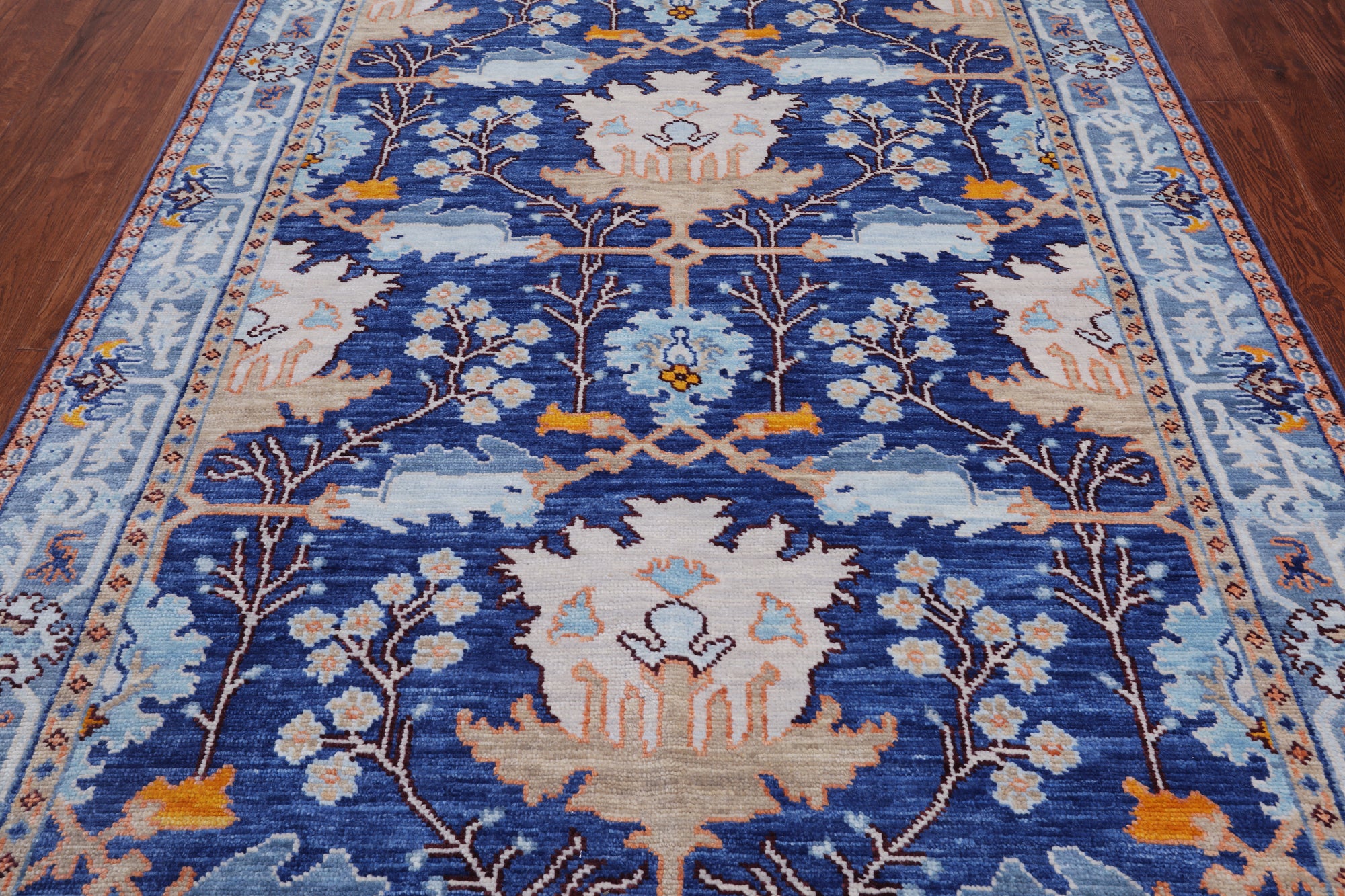Blue Turkish Oushak Handmade Wool Rug - 6' 2" X 9' 1"
