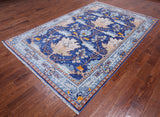 Blue Turkish Oushak Handmade Wool Rug - 6' 2" X 9' 1"