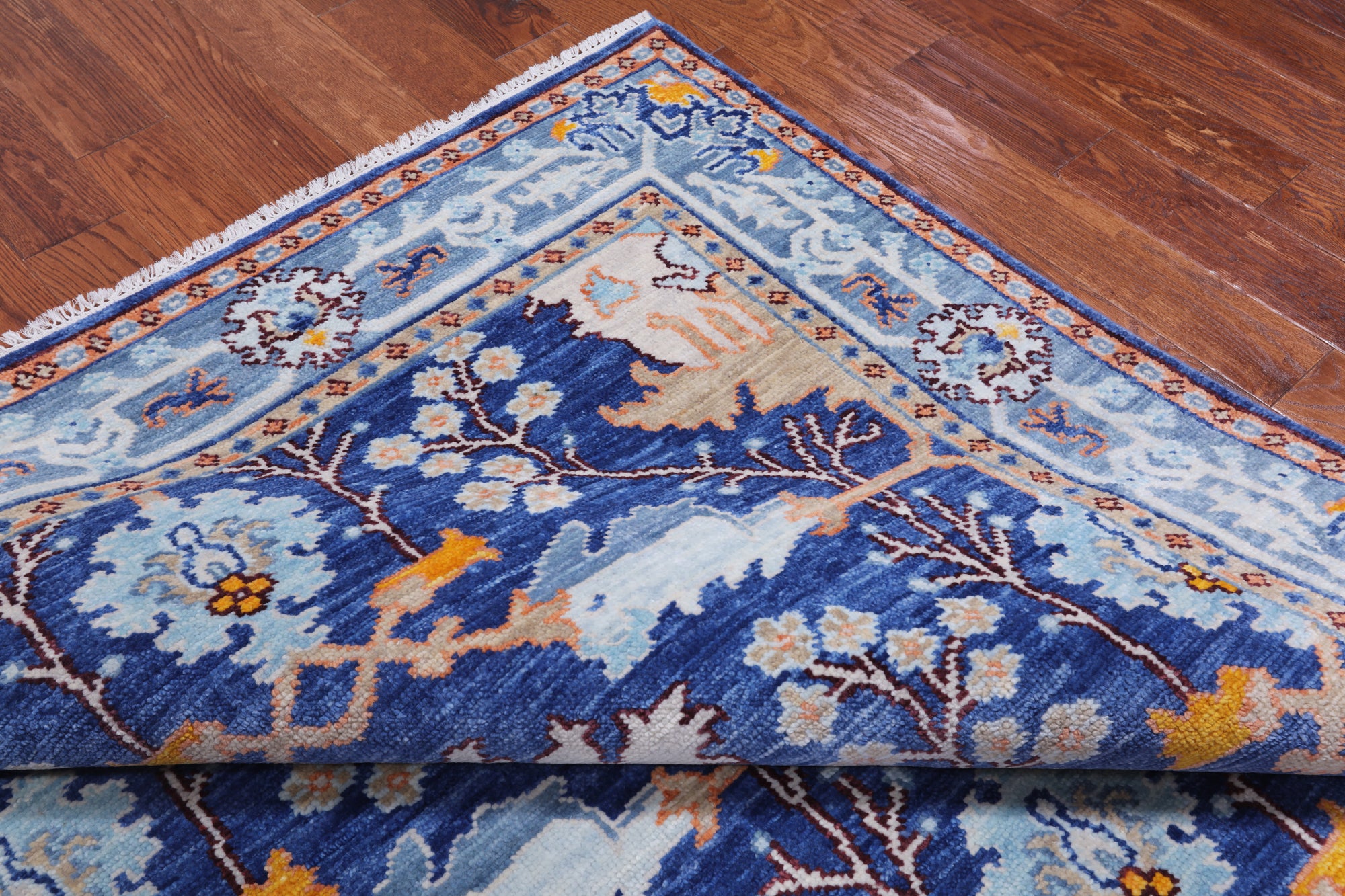 Blue Turkish Oushak Handmade Wool Rug - 6' 2" X 9' 1"