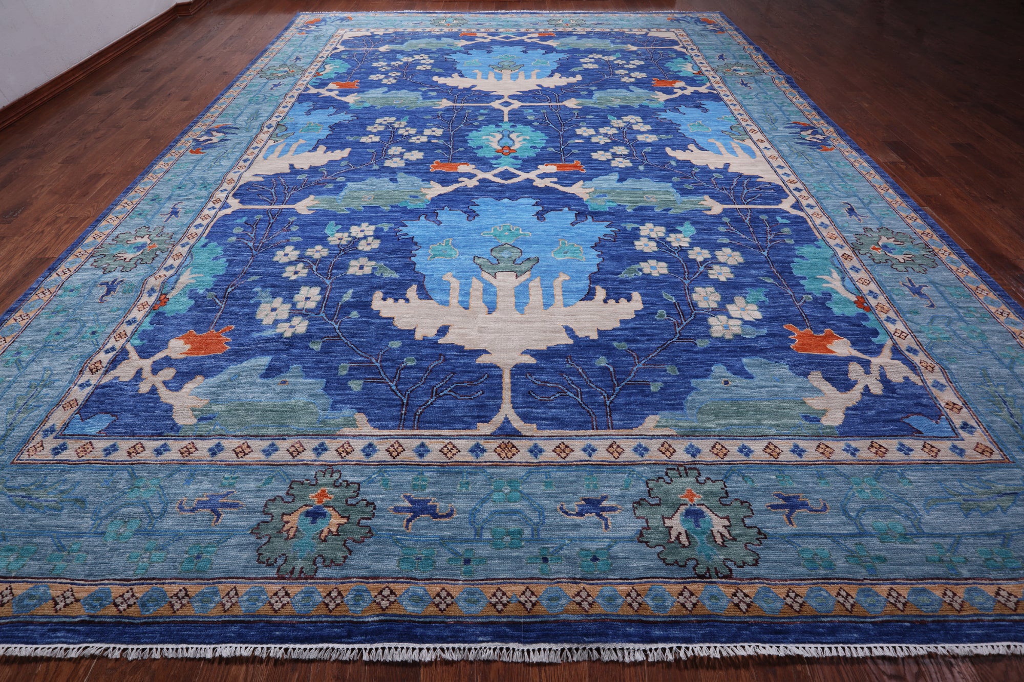 Blue Turkish Oushak Handmade Wool Rug - 13' 2" X 17' 3"