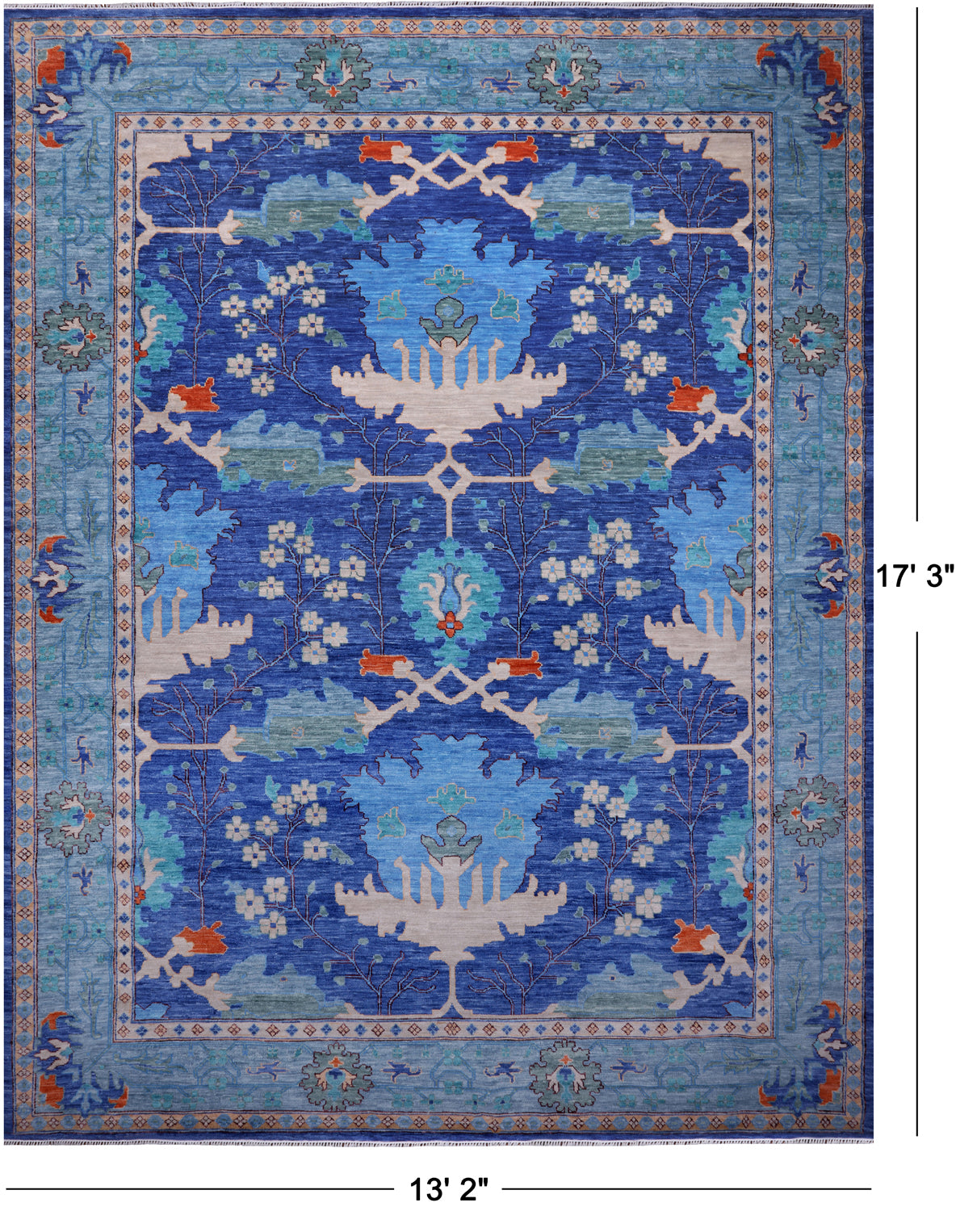Blue Turkish Oushak Handmade Wool Rug - 13' 2" X 17' 3"