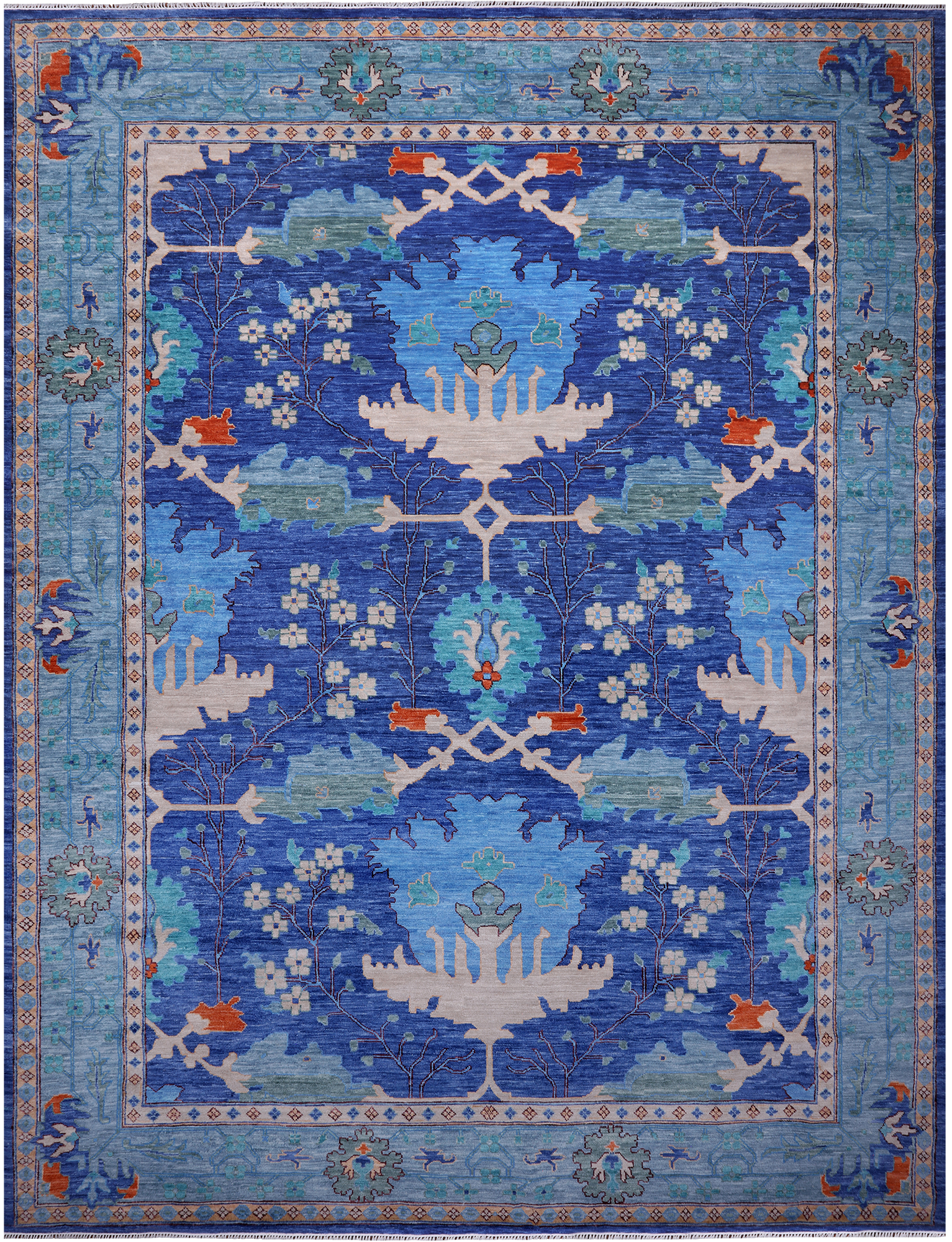 Blue Turkish Oushak Handmade Wool Rug - 13' 2" X 17' 3"
