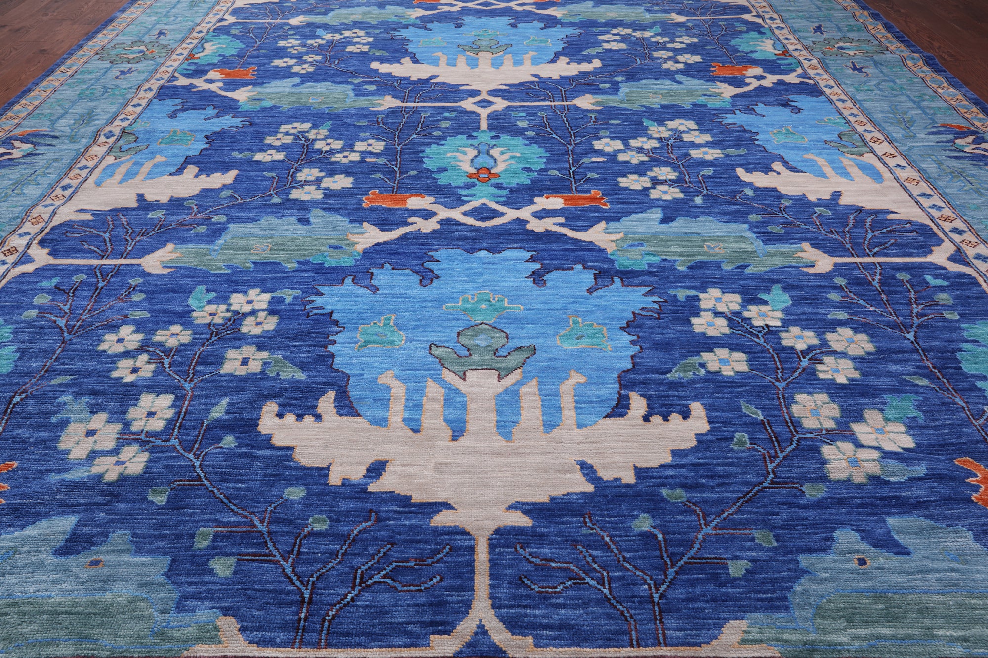 Blue Turkish Oushak Handmade Wool Rug - 13' 2" X 17' 3"