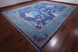 Blue Turkish Oushak Handmade Wool Rug - 13' 2" X 17' 3"