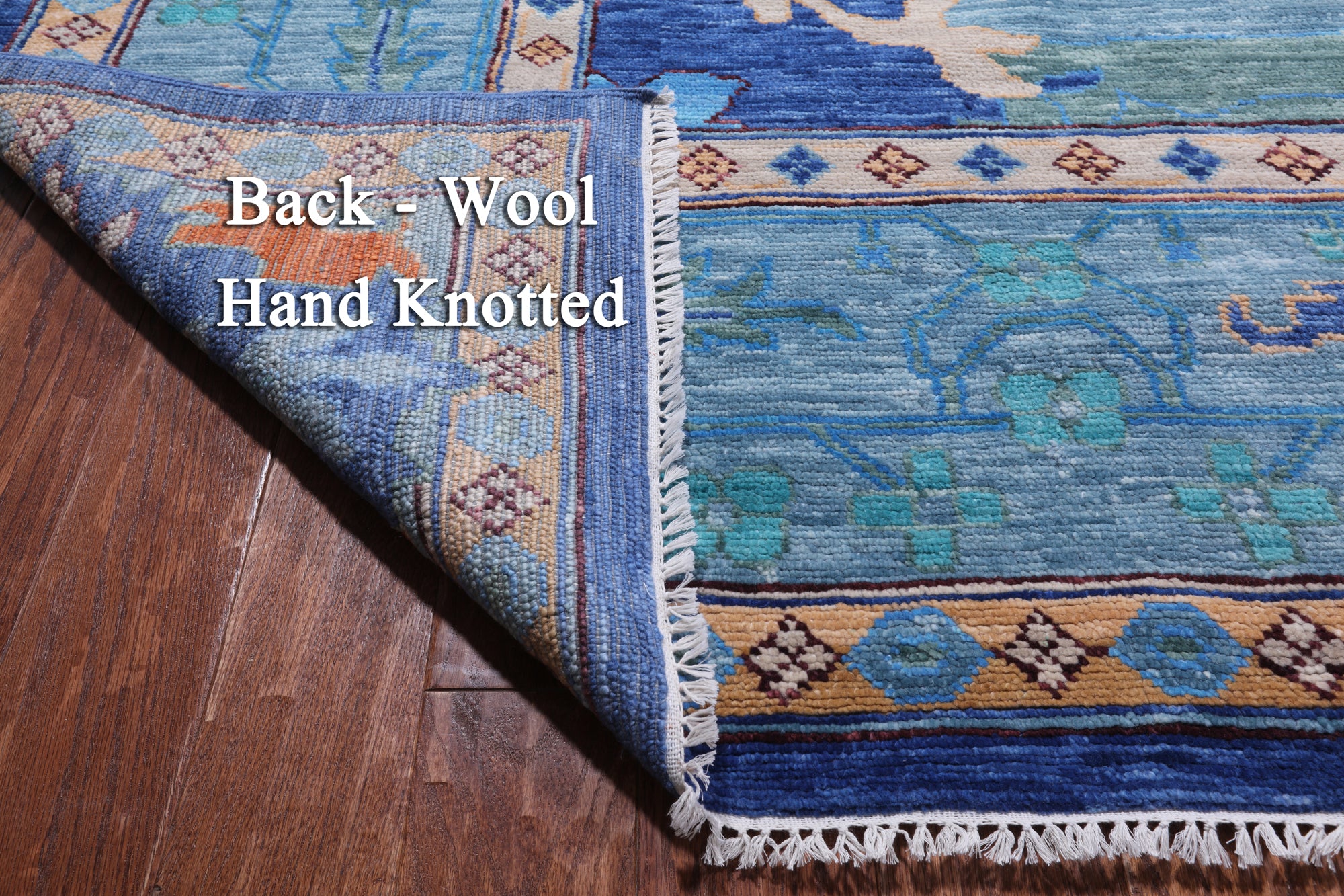Blue Turkish Oushak Handmade Wool Rug - 13' 2" X 17' 3"