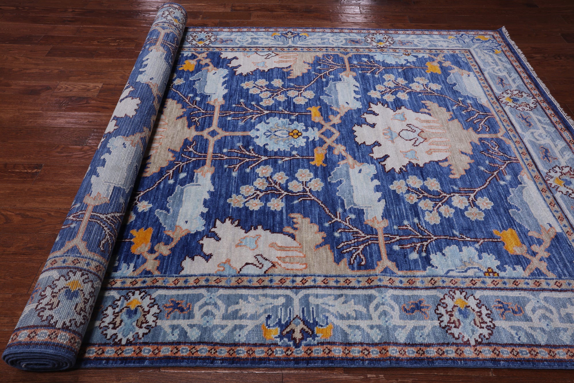 Blue Turkish Oushak Handmade Wool Rug - 8' 2" X 14' 2"
