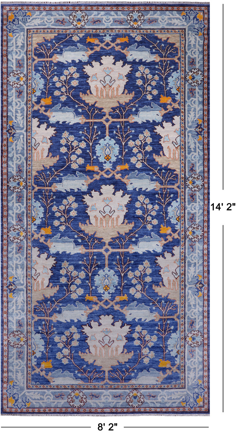 Blue Turkish Oushak Handmade Wool Rug - 8' 2" X 14' 2"
