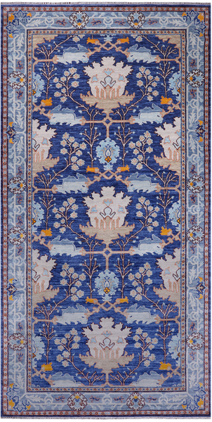 Blue Turkish Oushak Handmade Wool Rug - 8' 2" X 14' 2"