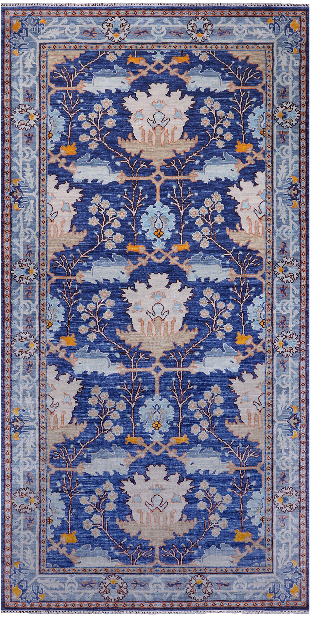 Blue Turkish Oushak Handmade Wool Rug - 8' 2" X 14' 2"