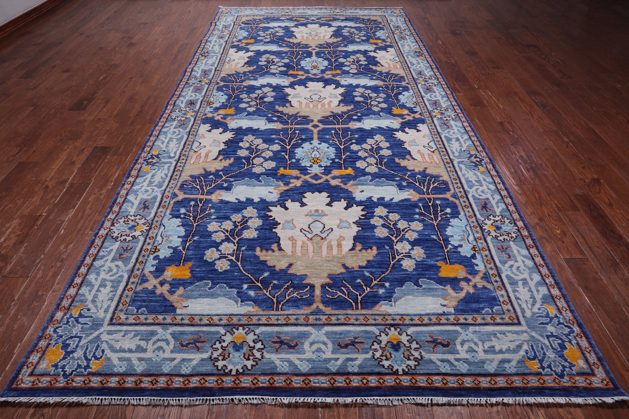 Blue Turkish Oushak Handmade Wool Rug - 8' 2" X 14' 2"
