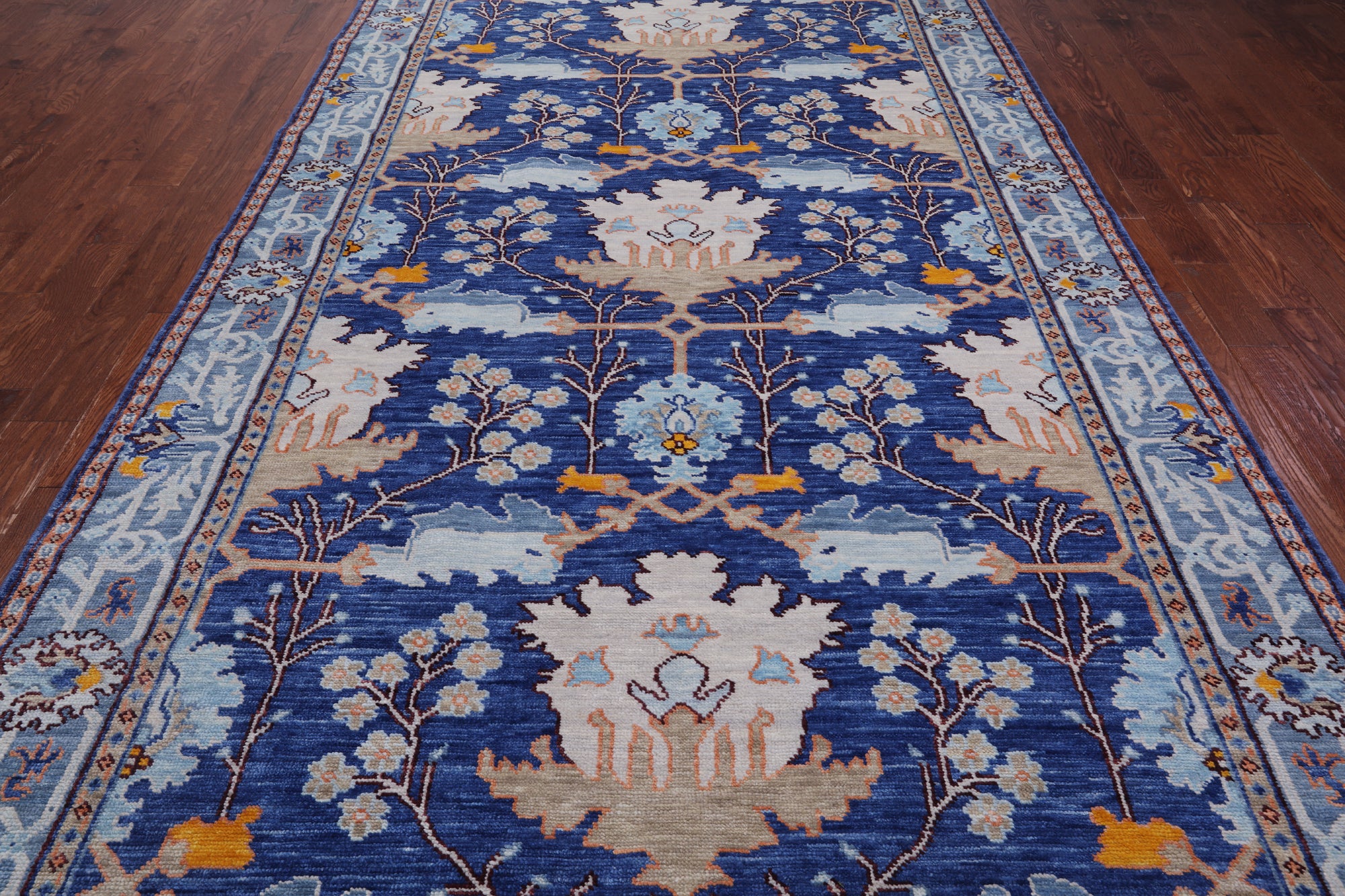 Blue Turkish Oushak Handmade Wool Rug - 8' 2" X 14' 2"