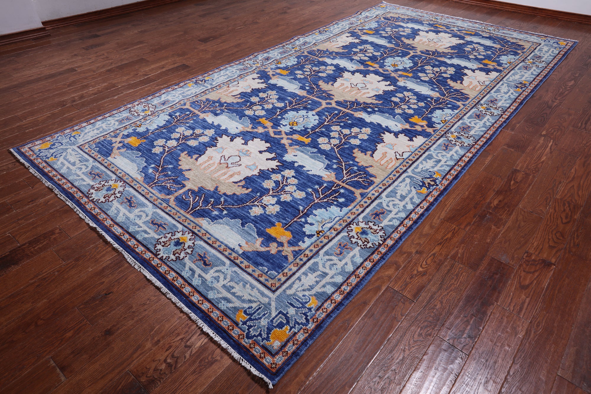 Blue Turkish Oushak Handmade Wool Rug - 8' 2" X 14' 2"