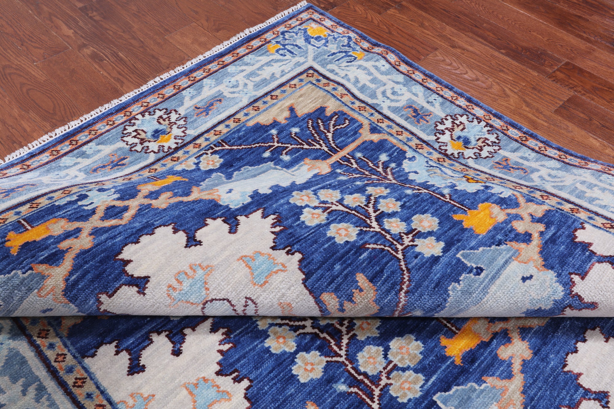 Blue Turkish Oushak Handmade Wool Rug - 8' 2" X 14' 2"