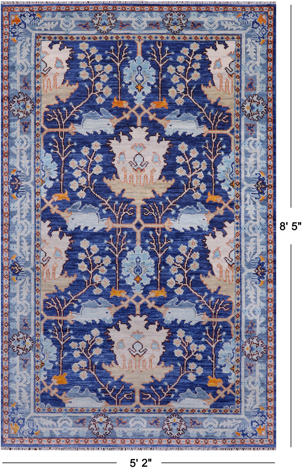 Blue Turkish Oushak Hand-Knotted Wool Rug - 5' 2" X 8' 5"