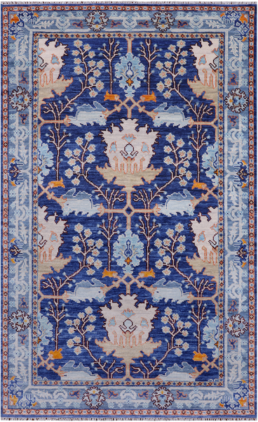 Blue Turkish Oushak Hand-Knotted Wool Rug - 5' 2" X 8' 5"
